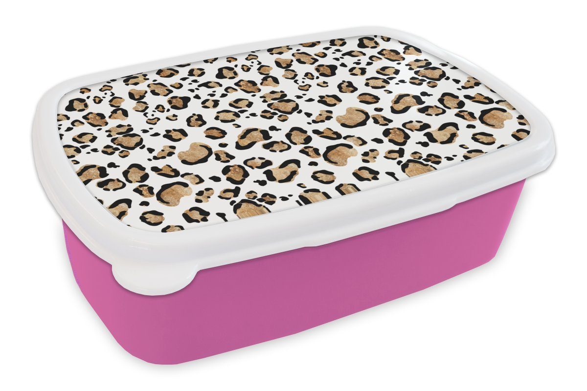 MuchoWow Lunchbox Pantherdruck - Braun - Muster, Kunststoff, (2-tlg), Brotbox für Erwachsene, Brotdose Kinder, Snackbox, Mädchen, Kunststoff rosa