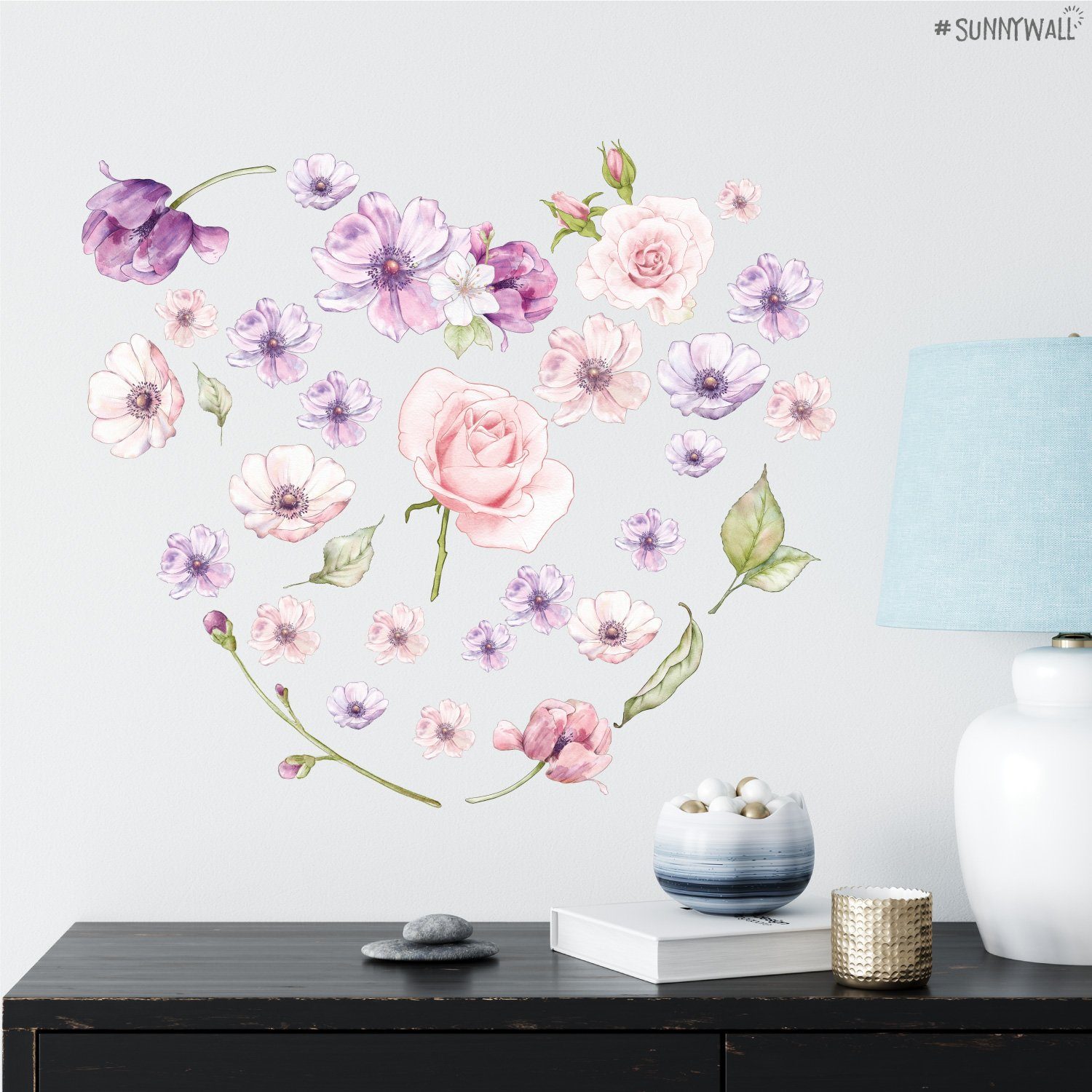 Sunnywall Wandtattoo Blumen Wandsticker Wandtattoo (2 St), konturgeschnitten – Bild 3 von 5