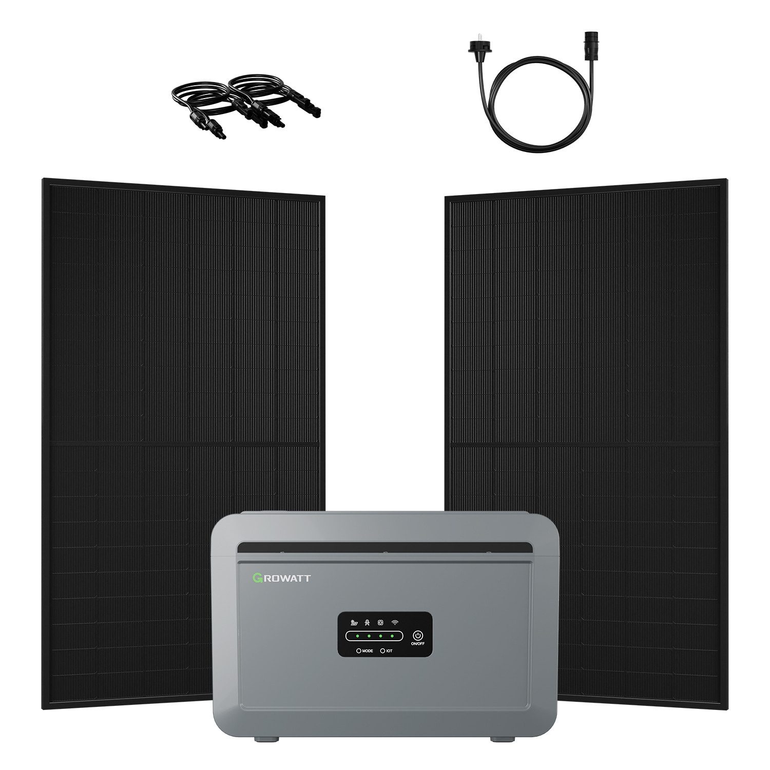 Growatt Balkonkraftwerk 1000W Bifazial PV mit Speicher 2048Wh Growatt NEXA 2000 All-in-One LFP, (2x JA Solar 500Wp Full Black und NEXA 2000 All-in-One Speicher), WiFi & Bluetooth-Unterstützung
