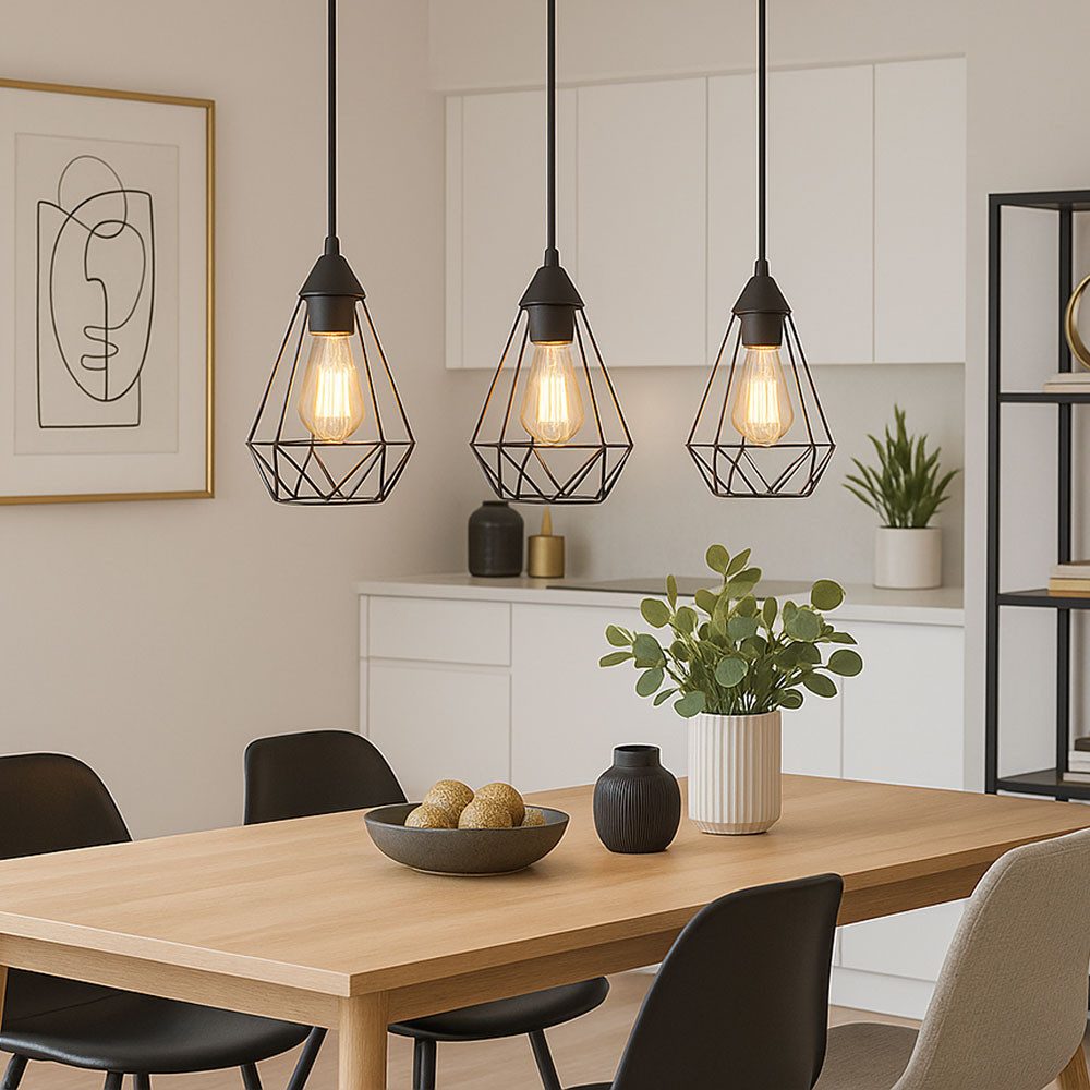 GLOBO LIGHTING LED Pendelleuchte, Leuchtmittel inklusive, Warmweiß, Hängelampe Pendellampe LED Esstischleuchte Gitter Metall schwarz