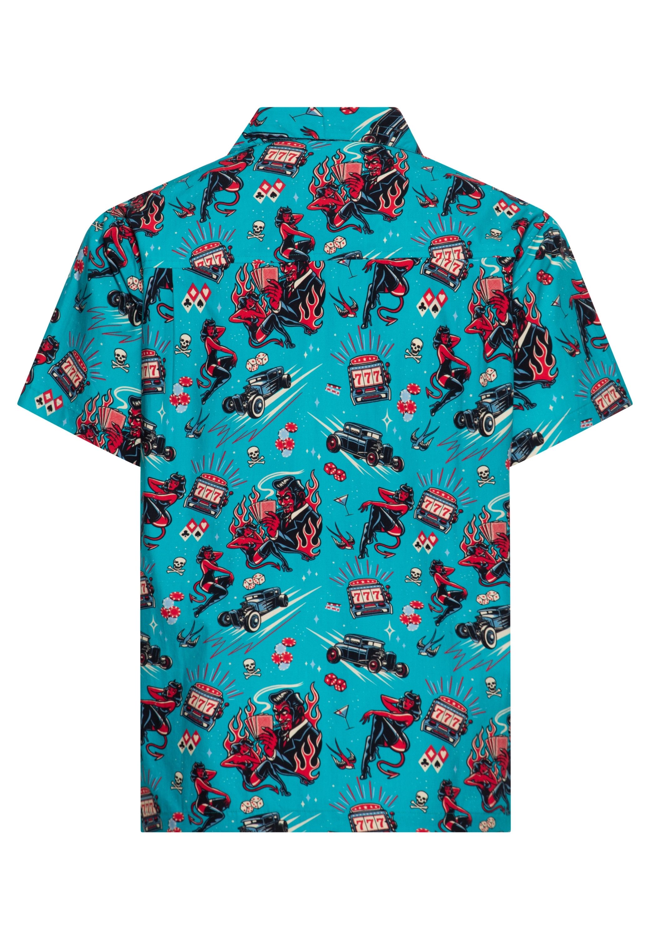 KingKerosin Kurzarmhemd Rockabilly Hot Devil mit 50s Style Allover-Print
