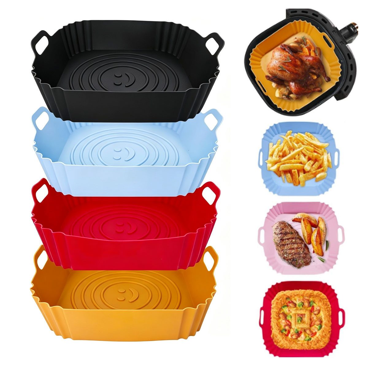 FELIXLEO Silikonform Silikonformen für Heißluftfritteuse Wiederverwendbare Korb & Backform, (4-tlg)