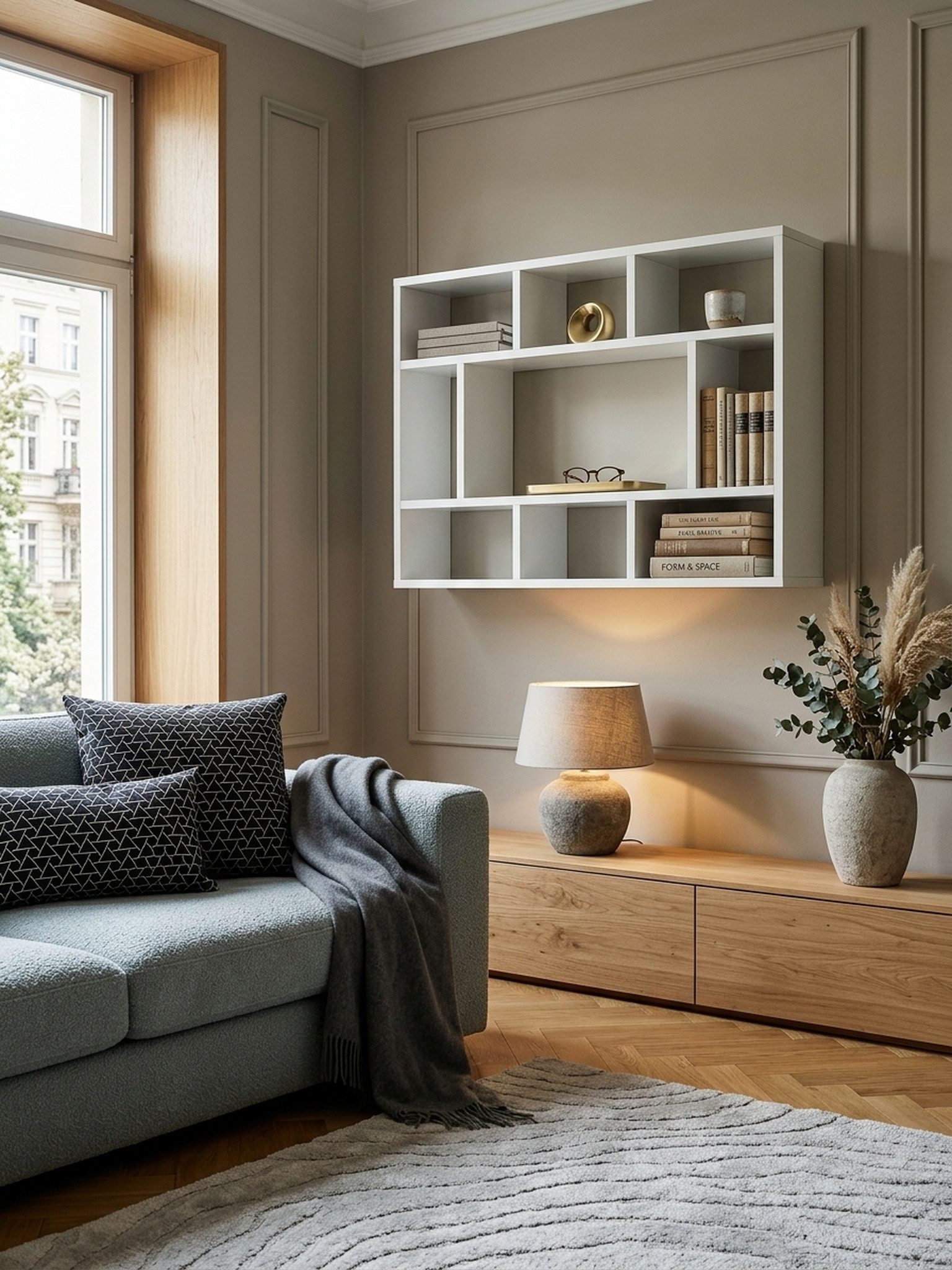 KADIMA DESIGN Wandregal Wandregal WL5.810 Weiß 75x51x16 cm Holz Hängeregal Modern, Design, Schmal, Dekoregal Schweberegal Wohnzimmer, Wandboard Freischwebend, Holzregal Regal für die Wand, Bücherregal