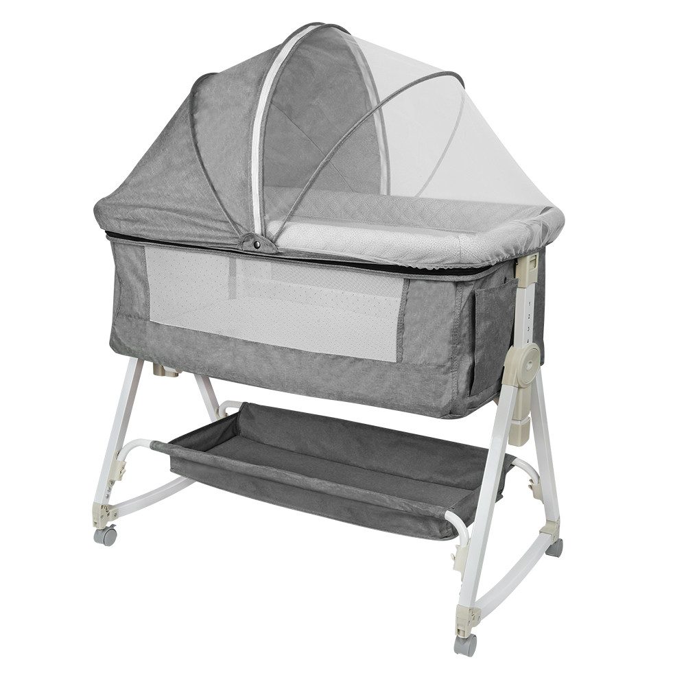 JEOBEST Beistellbett 3 in 1 Babybett & Babywiege & Reisebett, mit Rollen Kinderbett, 6-Fach Höhenverstellung,Wiege-Funktion