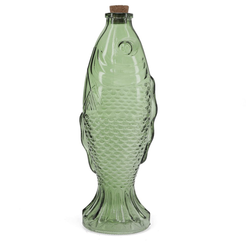 Rex London Trinkflasche Glasflasche 'Grüner Fisch', ca. 9,5 x 7 x 27 cm, für ca. 500 ml