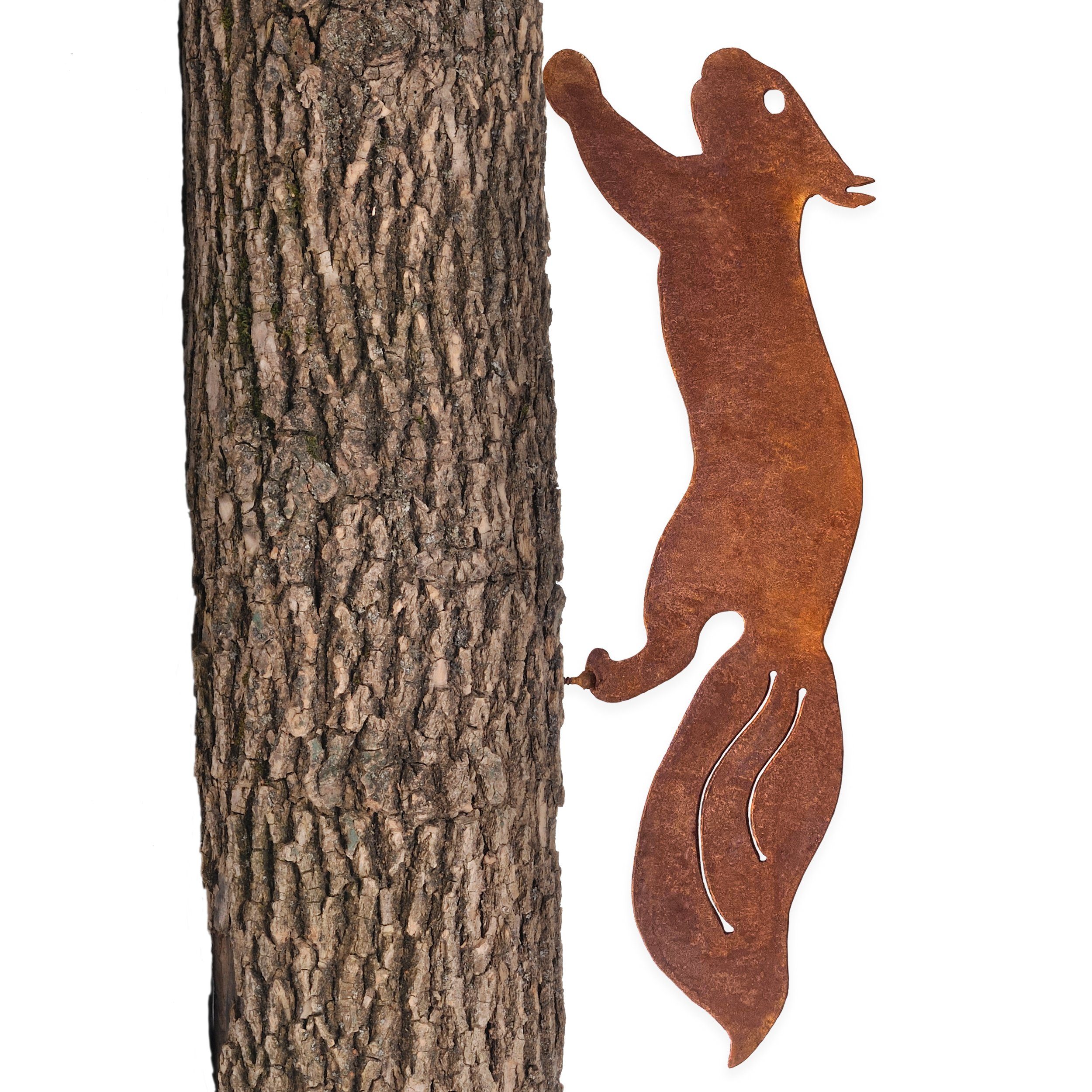 Glaskönig Gartenstecker Rostiges Eichhörnchen rennend Baumstecker Edelrostdeko H.15cm x L.42cm Metall Roststecker 2mm dick für den Außenbereich - Handarbeit