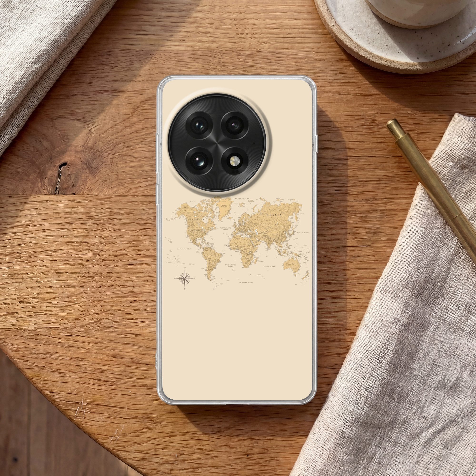 MuchoWow Handyhülle für OnePlus 13 Weltkarte - Realistisch - Beige, Phone Case, Silikon, Schutzhülle Dünn