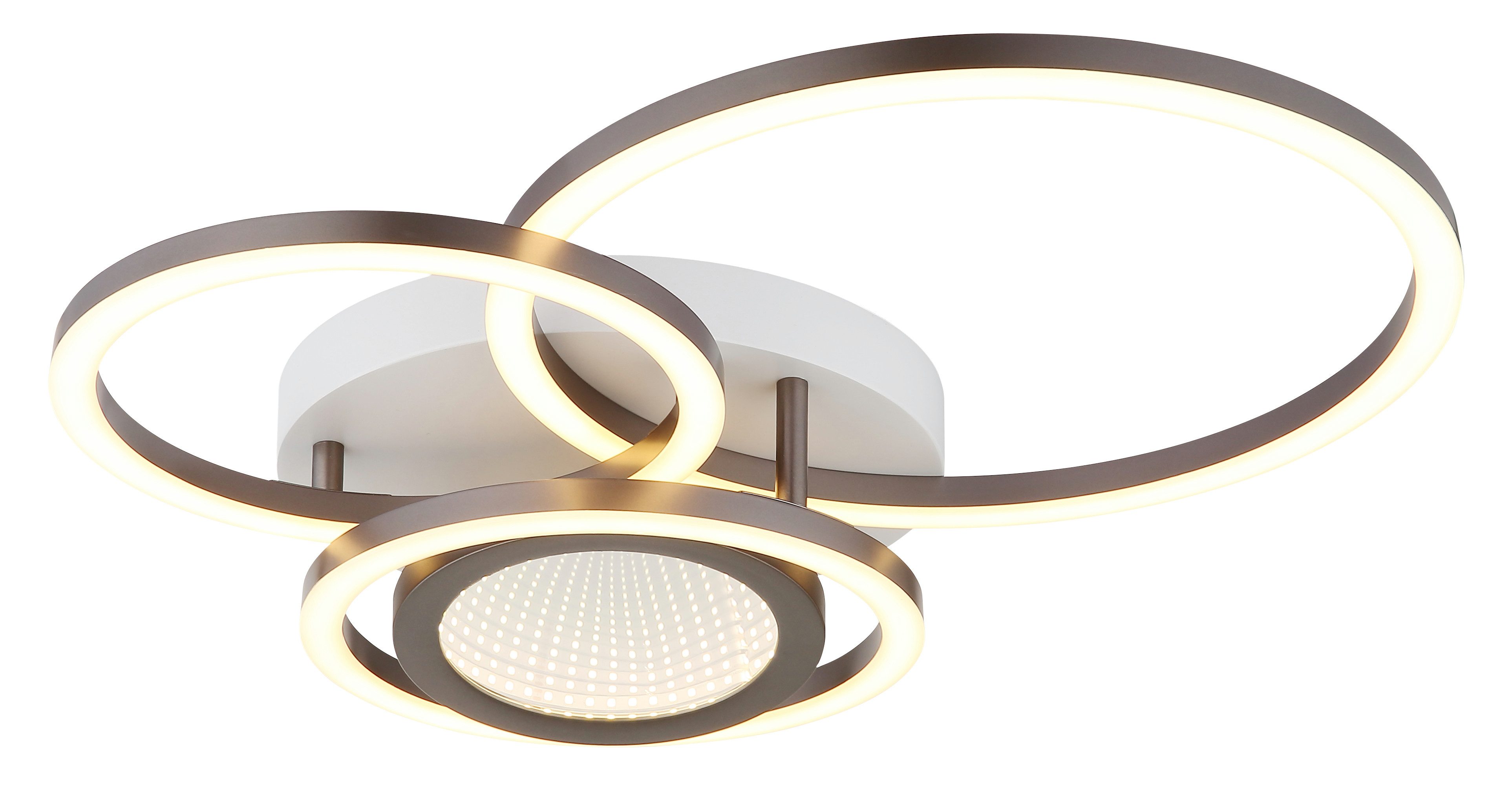 GLOBO LIGHTING Deckenleuchte RANDELL, LED fest integriert, Warmweiß, Deckenleuchte Weiß/Kaffee, Opal, 3D-Effekt, LED 40W