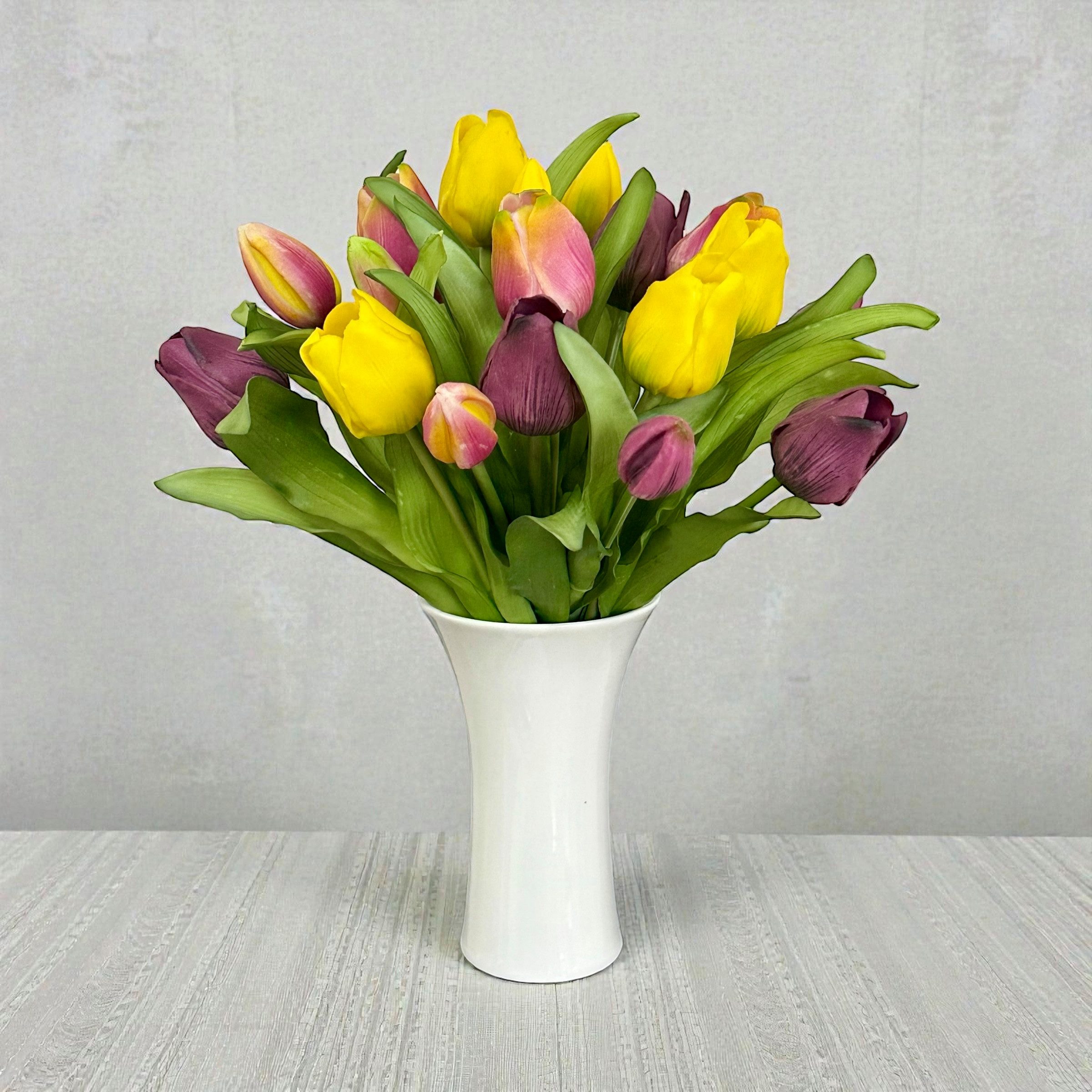 Kunsttulpe Künstlicher Tulpenstrauß 32cm. Blumenstrauß Frühling. Gelb-Burgund, naninoa GmbH, Höhe 32.00 cm