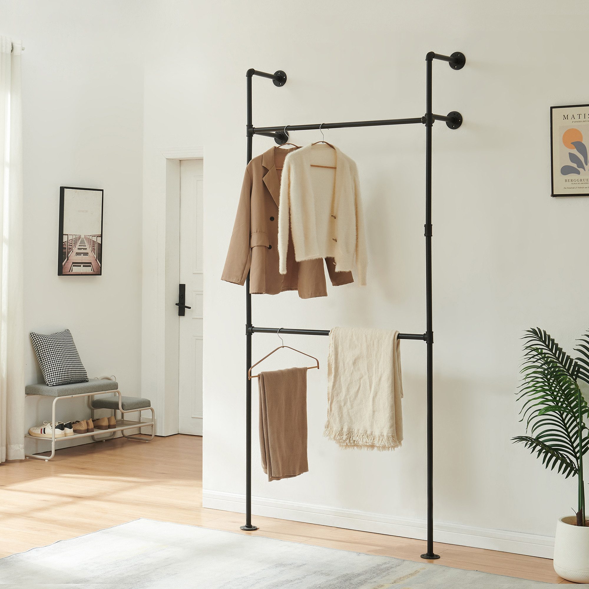 en.casa Garderobenständer, »Kenävatka« 222 x 105 x 31 cm industrial Stahl Schwarz