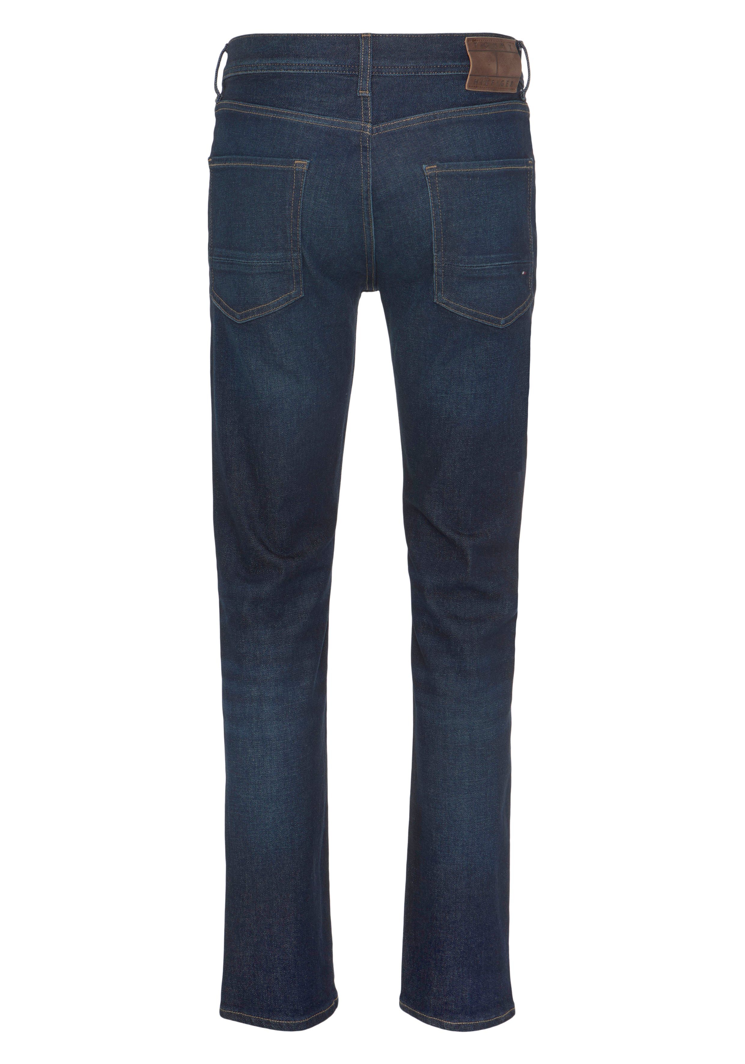 Straight-Jeans mit Hilfiger am DENTON hinteren Hilfiger Tommy Bundabschluss STR Tommy STRAIGHT CHARLES BLUE Leder-Batch