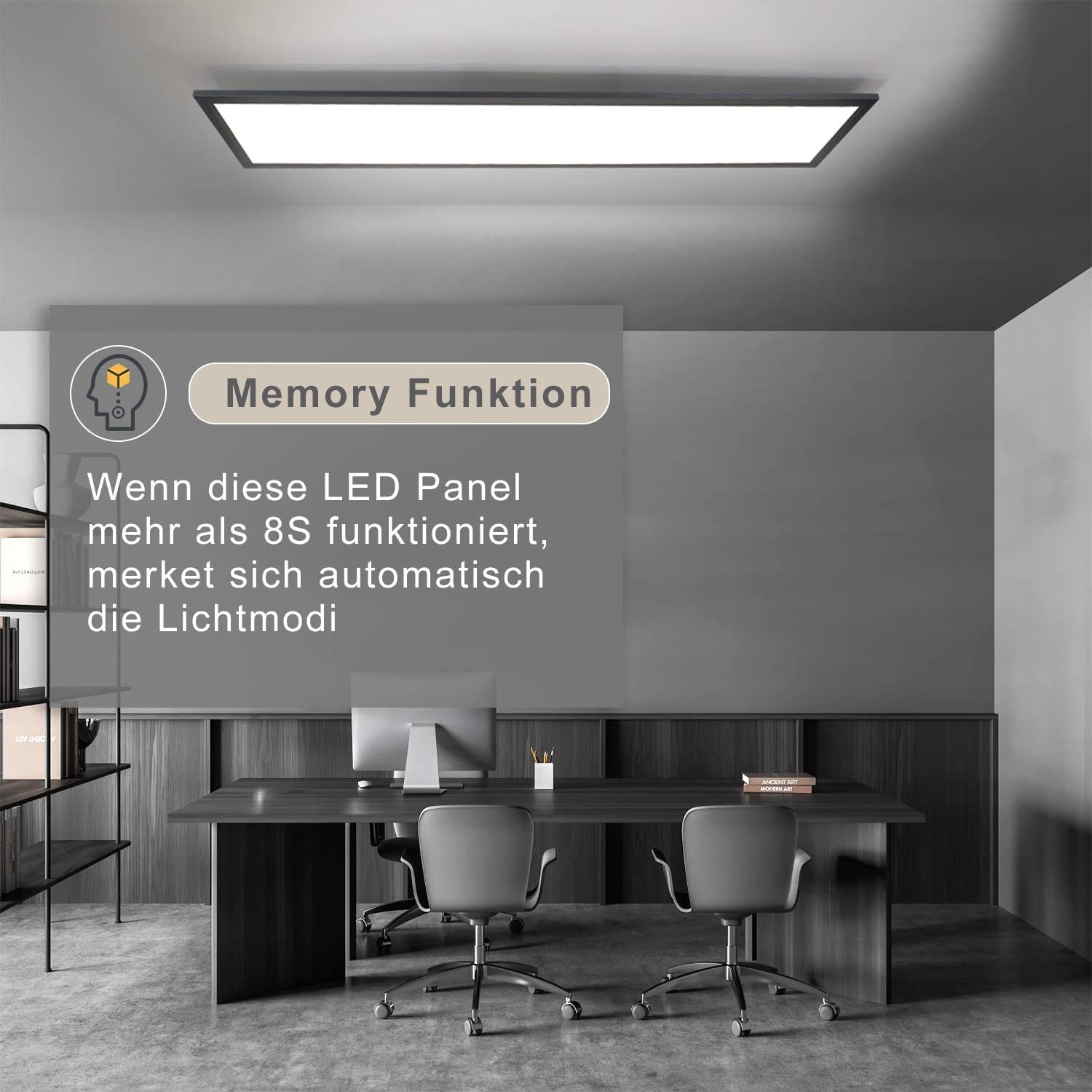 ZMH LED integriert, 3840lm, mit Dimmbar, Schwarz Dimmbar warmweiß-kaltweiß, 120cm Deckenlampe 48W, Wohnzimmerlampe LED fest Fernbedienung, Deckenpanel cm Panel 120x30