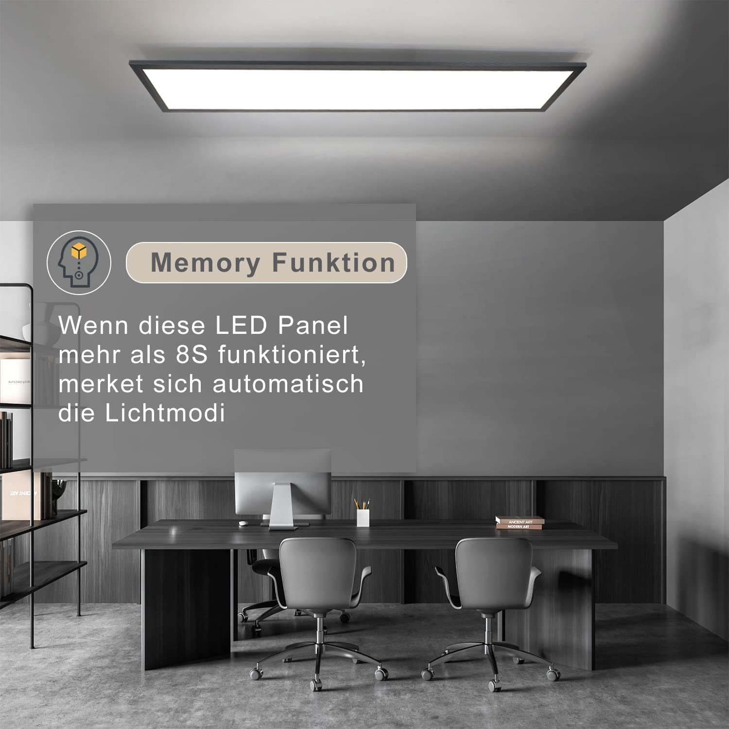 ZMH LED Panel Wohnzimmer 120cm Dimmbar Deckenlampe mit Fernbedienung, Dimmbar, LED fest integriert, warmweiß-kaltweiß, 120x30 cm Deckenpanel Wohnzimmerlampe 3840lm, 48W Schwarz
