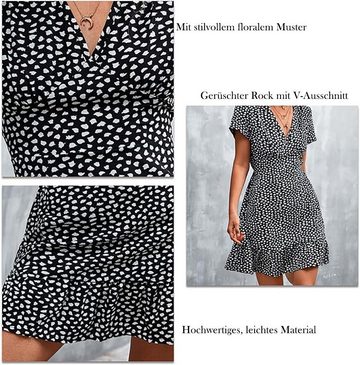 ZWY Dirndlbluse Damen Sommerkleider, Florale Kleider mit V-Ausschnitt Legere Hemdkleider, Blumenkleider, Elegante Kleider