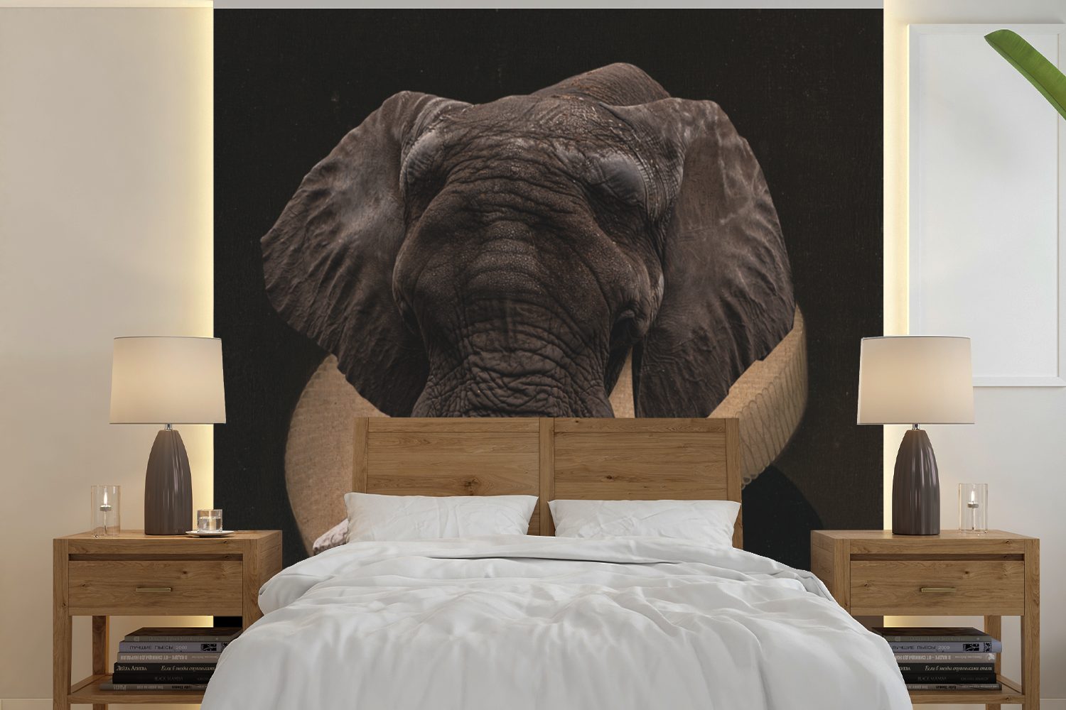 MuchoWow Fototapete Elefant - Porträt - Kleidung, Matt, bedruckt, (5 St), Vinyl Tapete für Wohnzimmer oder Schlafzimmer, Wandtapete