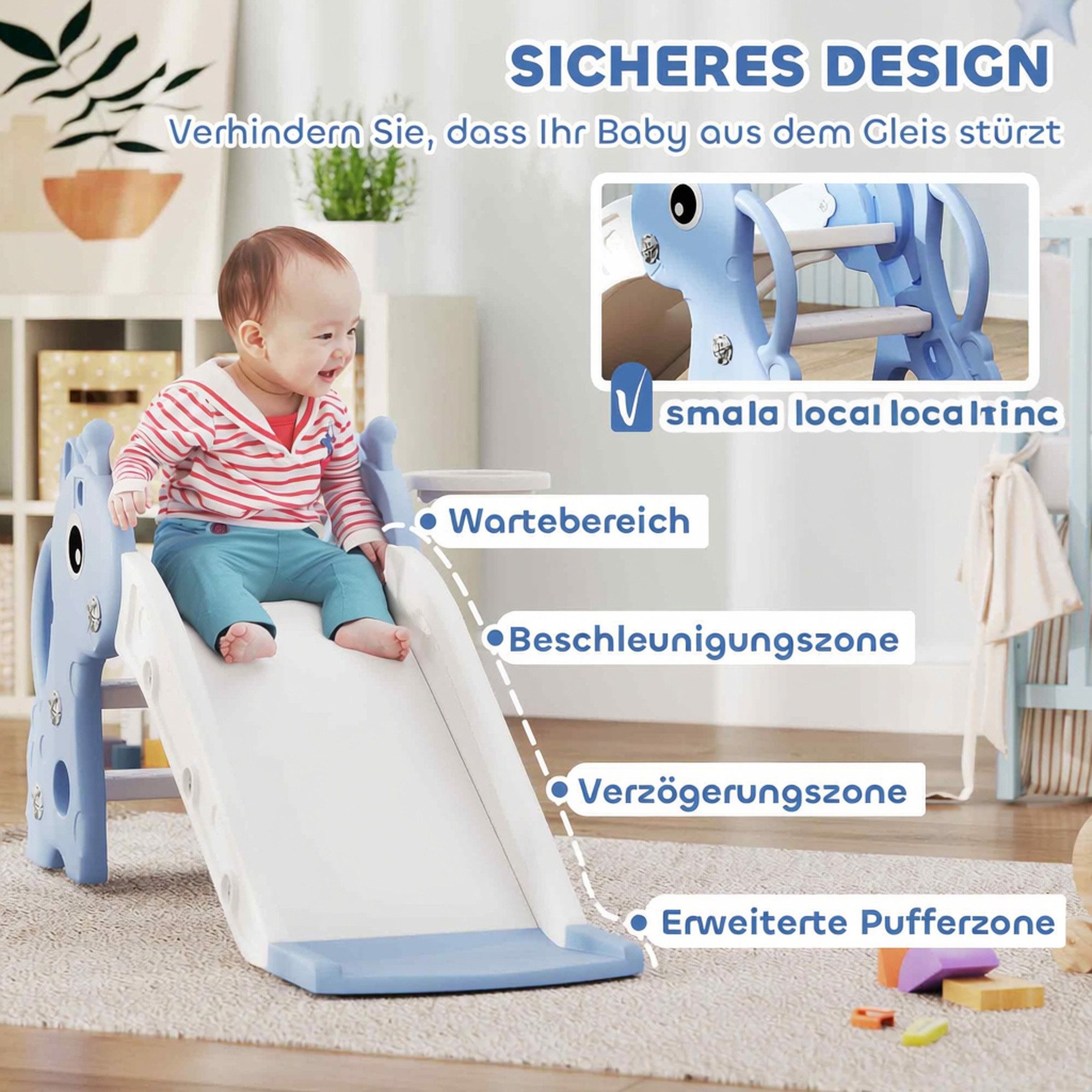 AIYAPLAY Rutsche Kinder 3-in-1 Kinderrutsche Gartenrutsche für 1-3 Jahre, (Rutsche mit Basketball für Kinder 1 bis 3 Jahre, 1-tlg., Indoor), 106 x 51,5 x 52 cm, – Bild 4 von 5