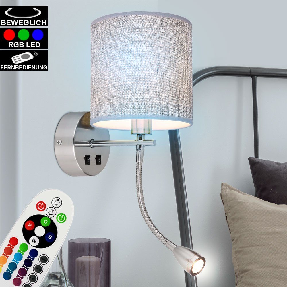 etc-shop dimmbar inklusive, LED Warmweiß, Leuchte Lese flexibel Farbwechsel, Lampe Wandleuchte, grau Wand Leuchtmittel Textil