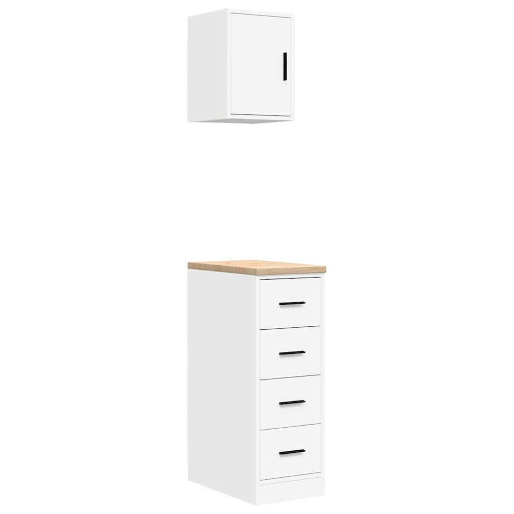 vidaXL Werkzeugschrank Garagenschränke 2 Stk. Weiß Holzwerkstoff (1-St)