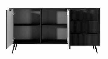 Furnix Kombikommode Katine 163 Design Sideboard mit Schubladen und Türen Metallfüße, mit dekorativen Metallgriffen, moderne Rillenoptik