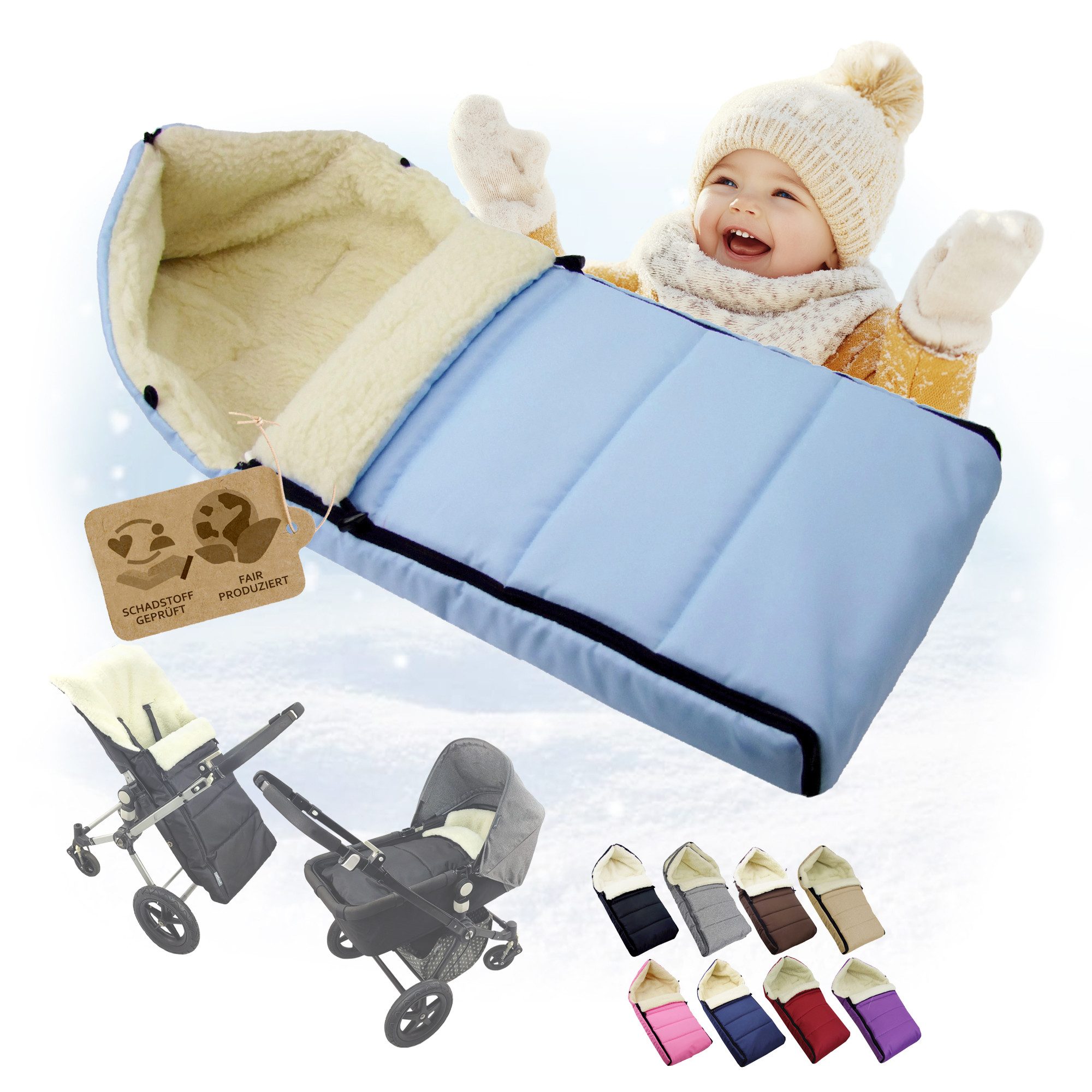 BambiniWelt by Rafael K. Fußsack Winterfußsack Babyfußsack Fußsack Kinderwagen Wolle 108cm LINIERT, universal von BambiniWelt by Rafael K.