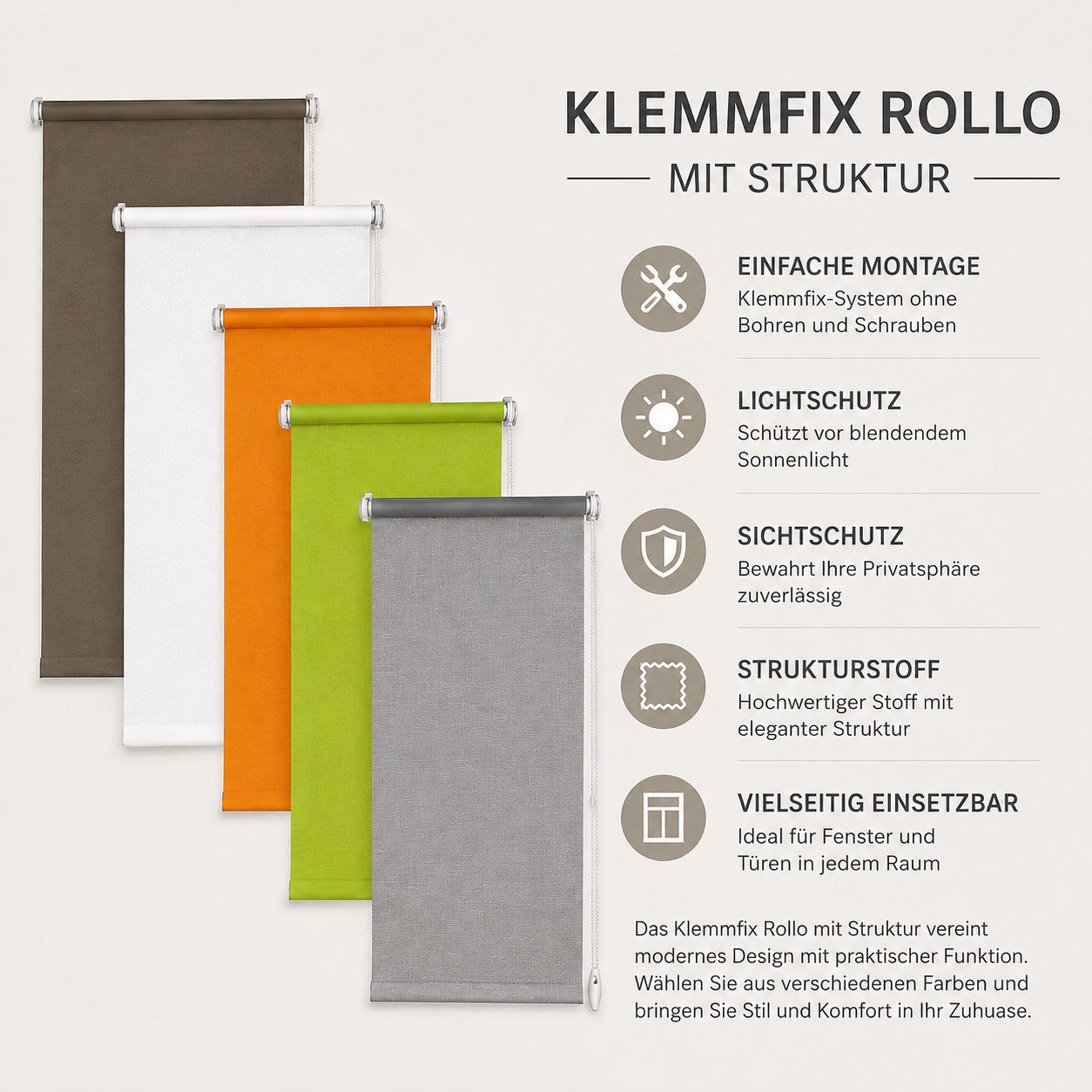 Seitenzugrollo Rollo für Fenster ohne Bohren Klemmfix, Plisseeonline, blickdicht, Klemmfix, freihängend, Klemmfix – Bild 2 von 4