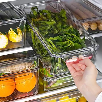MDHAND Aufbewahrungsbox Durchsichtig Stapelbare Kühlschrank Organizer mit Deckel, 10 Teiliges Set