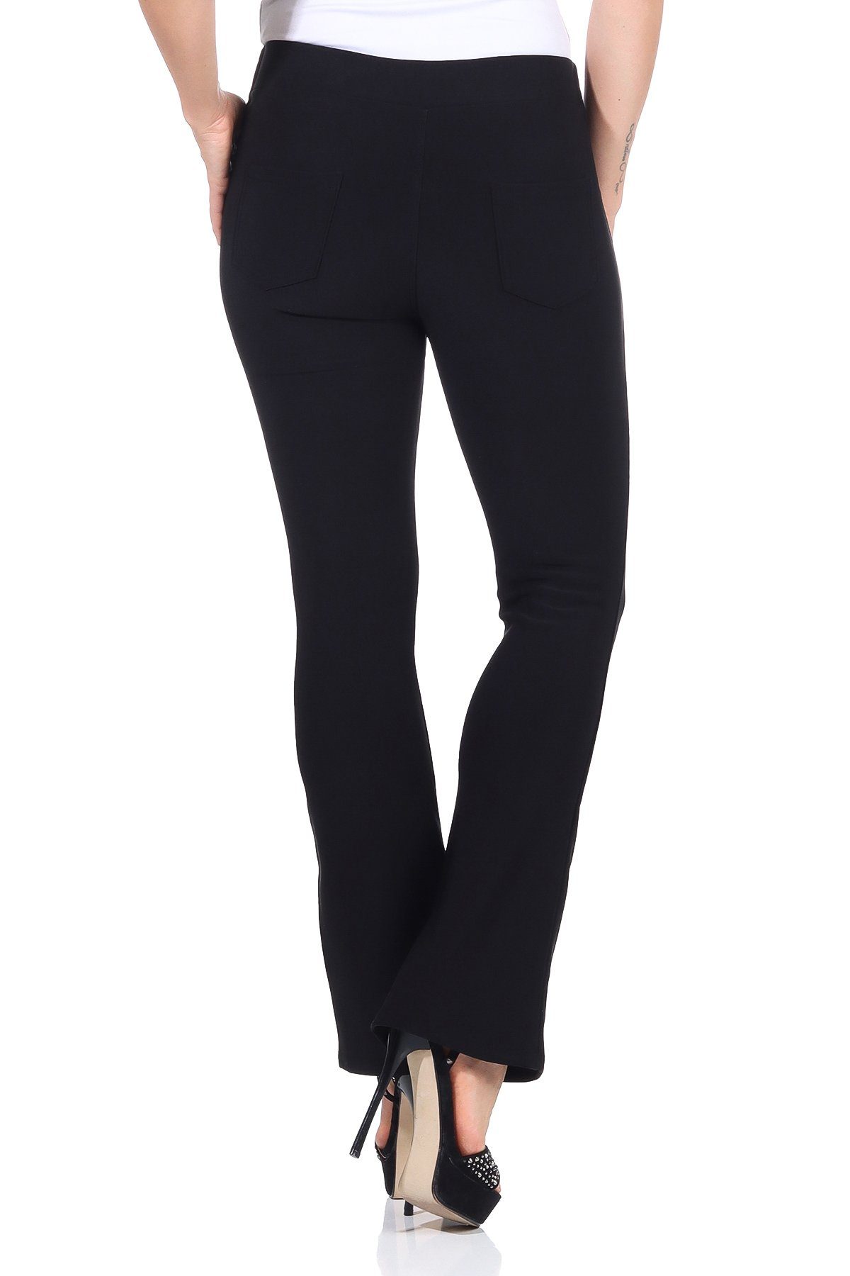 Aurela Damenmode Bootcuthose Schlaghose Damen Schwarz Boot Cut Stoffhose elegant mit elastischem Bund, auch in großen Größen