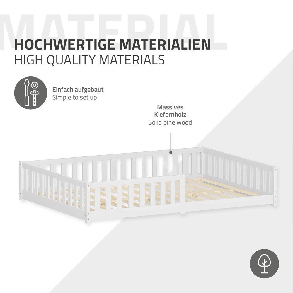 ML-DESIGN Spielbett Bodenbett Holzbett mit Lattenrost & Rausfallschutz Jugendbett Babybett, Abenteuerbett 140x200cm Weiß Kinderbett Bettgestell ohne Matratze – Bild 5 von 5