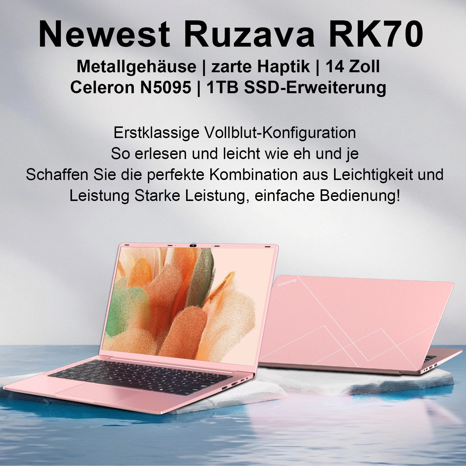 bvate 2026 14-Zoll-Laptop-Computer, 8 GB DDR4, Quad-Core N5095 CPU Notebook Notebook (OTHER, N5095, 8 GB, 256 GB SSD, 180° Drehung/Low Blue Light-Zertifizierung/Deutsche Tastaturaufkleber) goldfarben