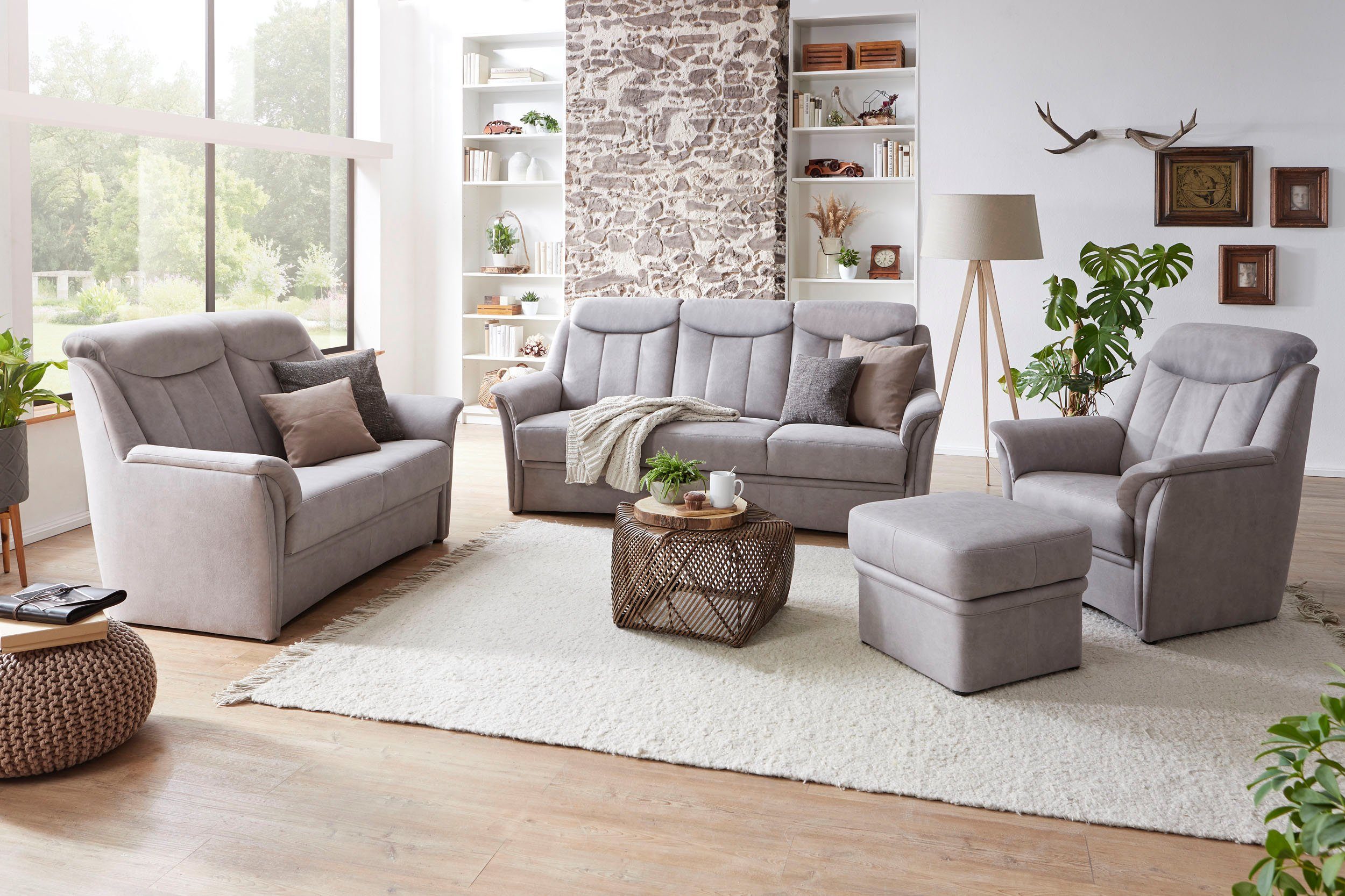 VILLA BECK Polstergarnitur Lugano, (Set, 3-tlg), Kopfteilverstellung, in Sitzhöhe 46 cm, 3-Sitzer und 2x Sessel | Couchgarnituren