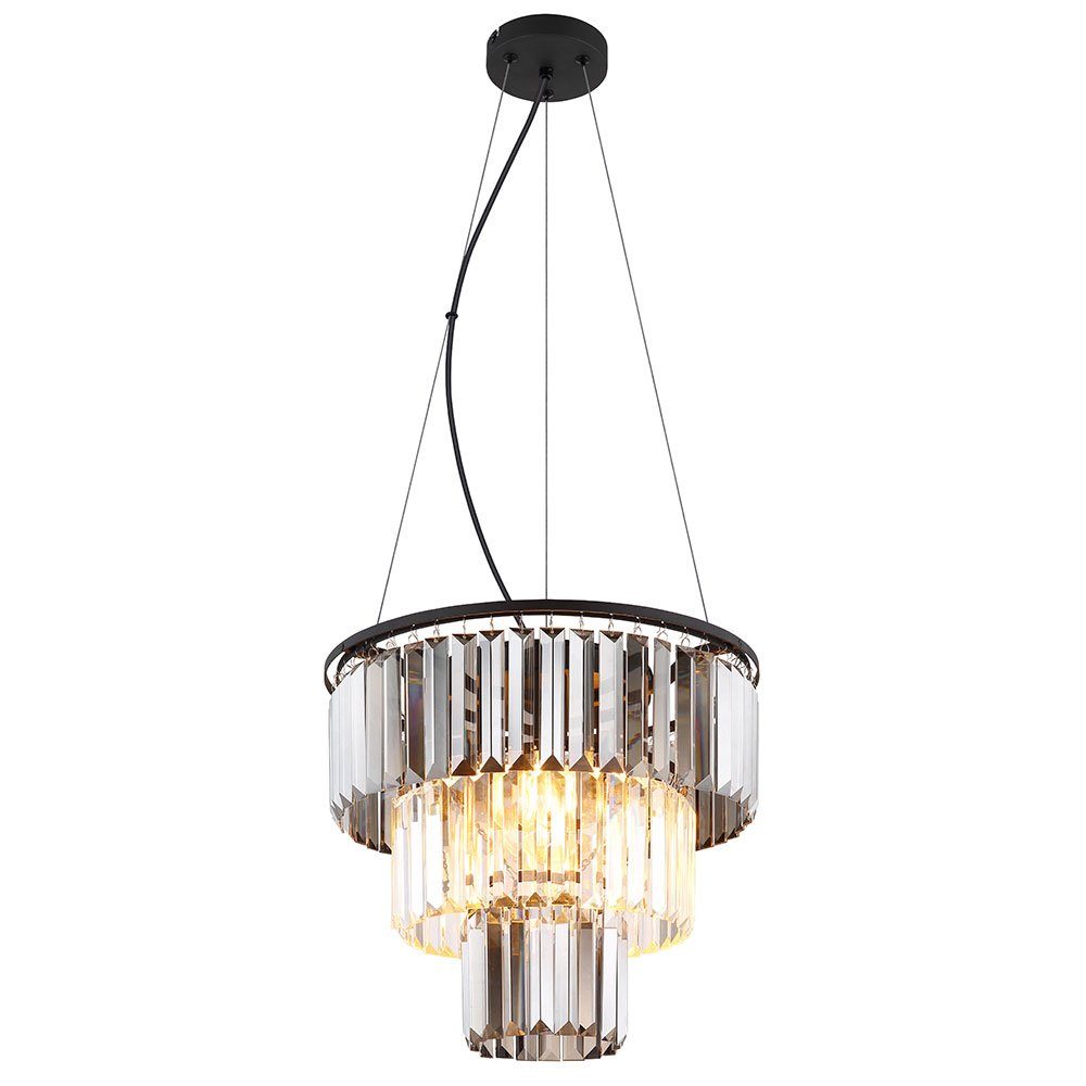 GLOBO LIGHTING Kronleuchter, Leuchtmittel inklusive, Warmweiß, Hängeleuchte Wohnzimmerlampe 3 Flammig Glaskristalle rauch LED D 40cm