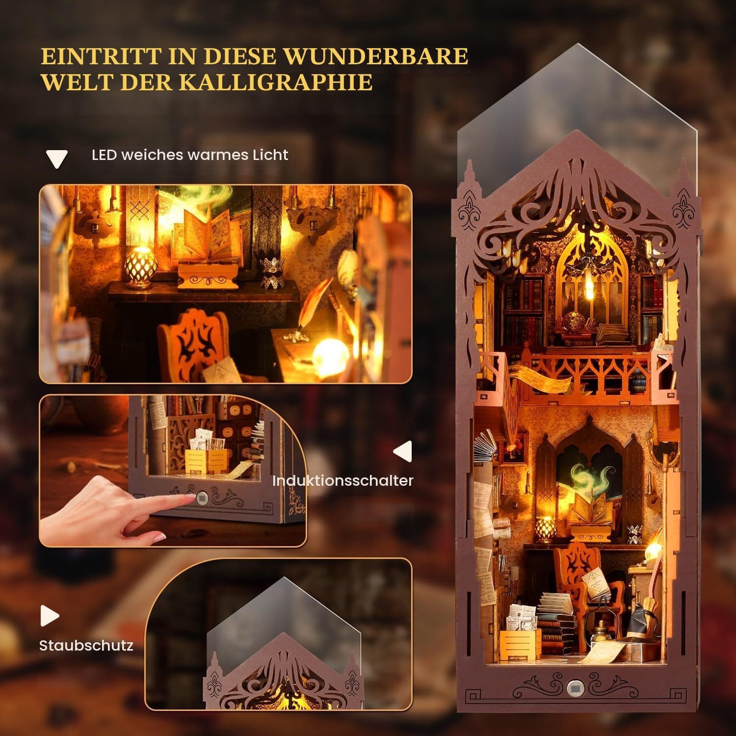 FANNOU Buchstütze Book Nook Kit for Adults, Magische Zauberbibliothek mit LED Licht (1 St), DIY Miniature House,3D Wooden Puzzle,Bastelgeschenk für ab 14 Jahren – Bild 2 von 5