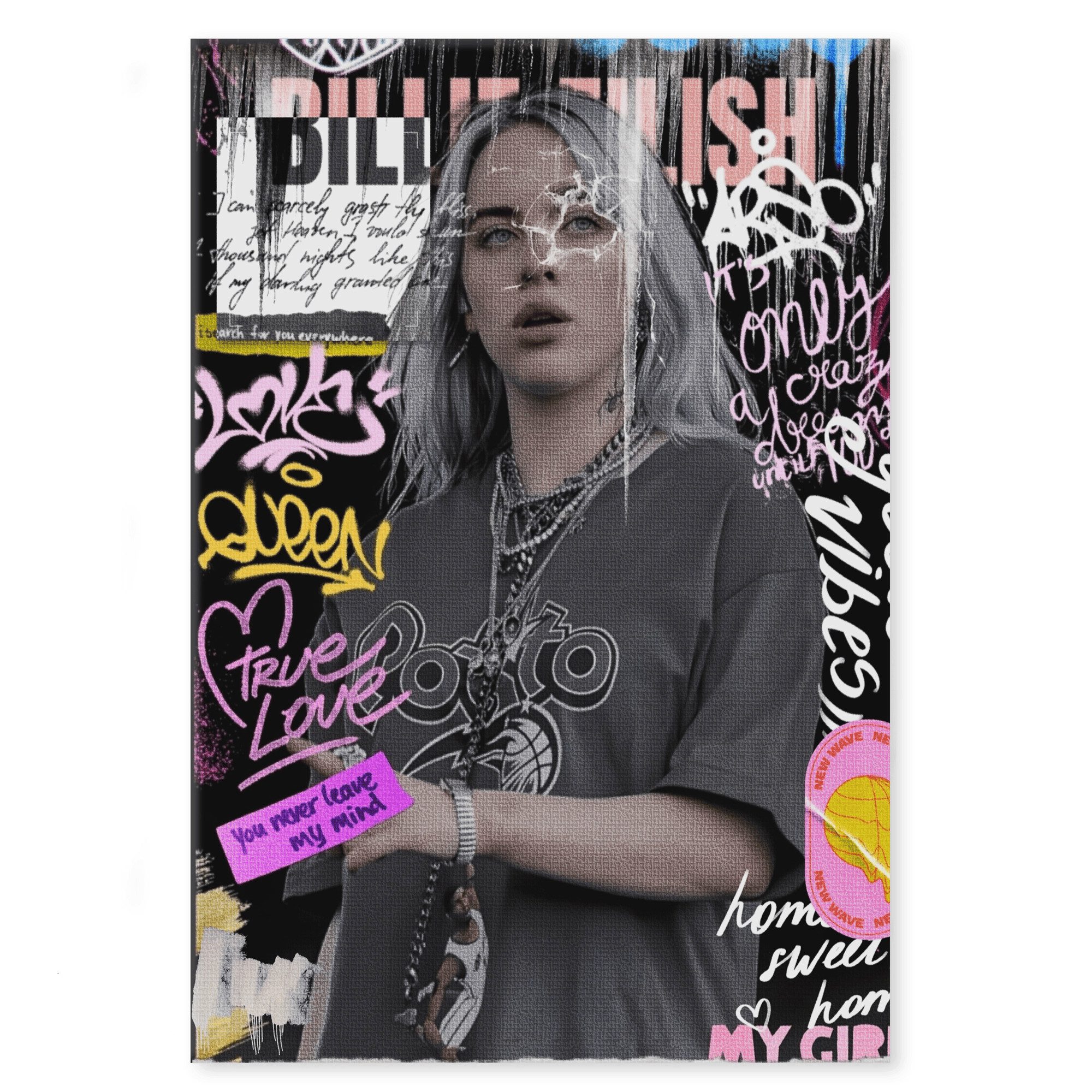 SimpleCanvas Wandbild You never leave - Leinwandbild Pop Art/Street Art, Wandbild Billie Eilish Pop Art Portrait Wandbild