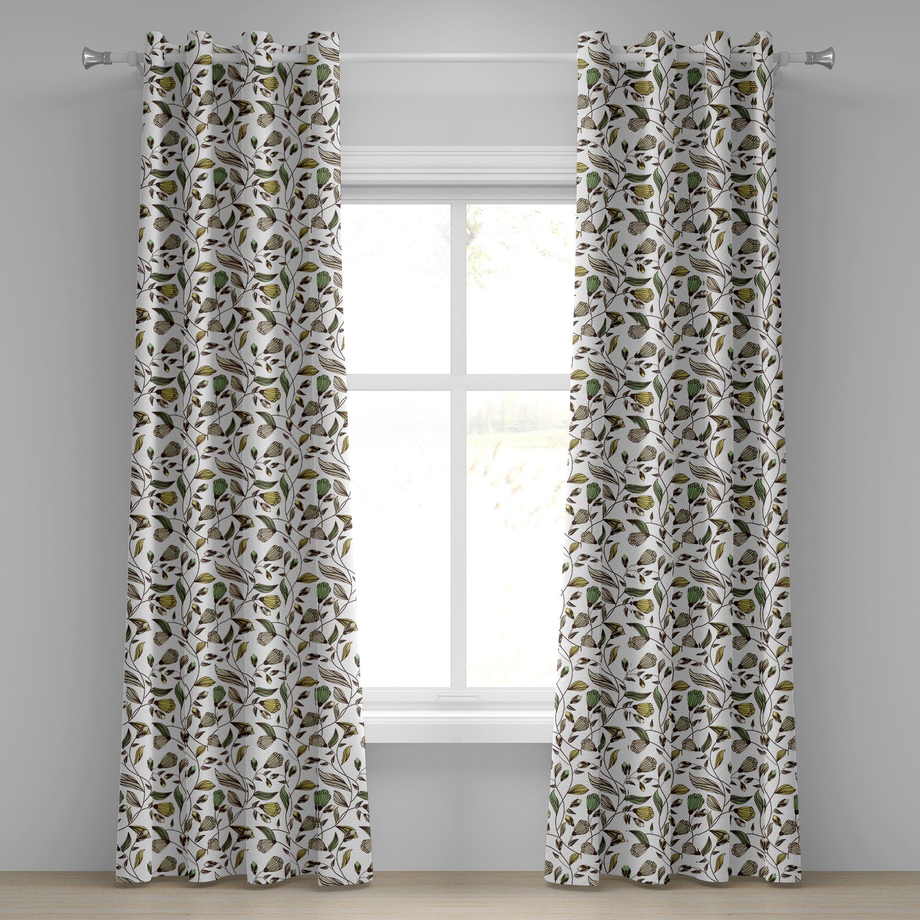 Wohnzimmer, Gardine Design Abakuhaus, Nature für Dekorative 2-Panel-Fenstervorhänge Blumen Schlafzimmer Autumn