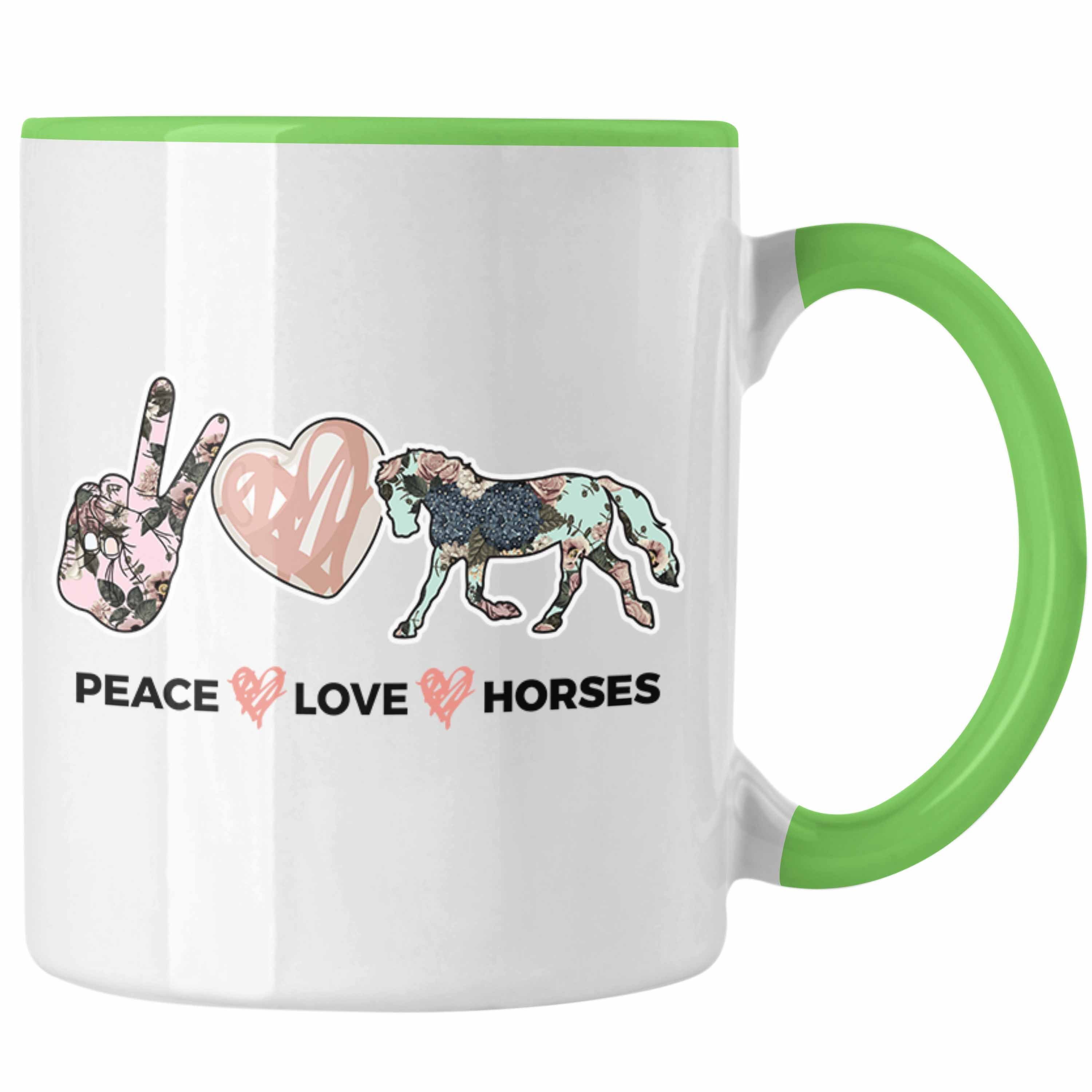 Trendation Tasse Trendation - Pferde Tasse Lustig Reiterin Geschenk Pferde Geschenke Mädchen Pferdeliebhaber Peace Love Horses, keramik Grün