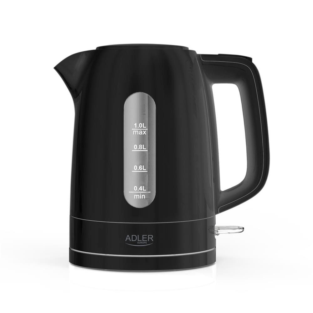 ADLER EUROPE Wasserkocher AD 1380b kompakt, schneller Reise Wasserkocher mit Kalkfilter, 1 l, 2200 W, Kunststoff, Camping, Urlaub, Hotel schwarz