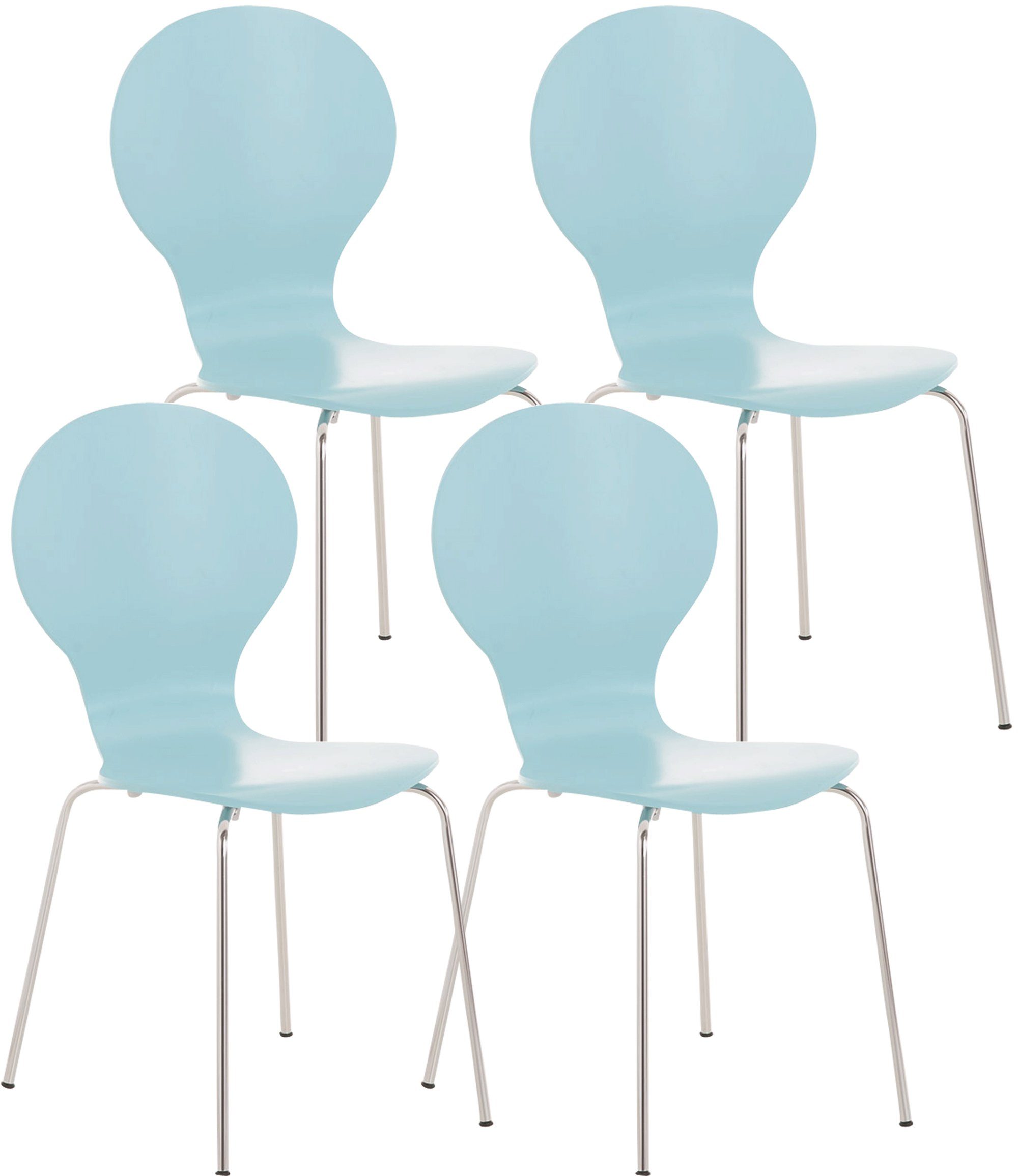 TPFLiving Besucherstuhl Daggy mit ergonomisch geformter Sitzfläche - Konferenzstuhl (Besprechungsstuhl - Warteraumstuhl - Messestuhl, 4 St), Gestell: Metall chrom - Sitzfläche: Holz hellblau