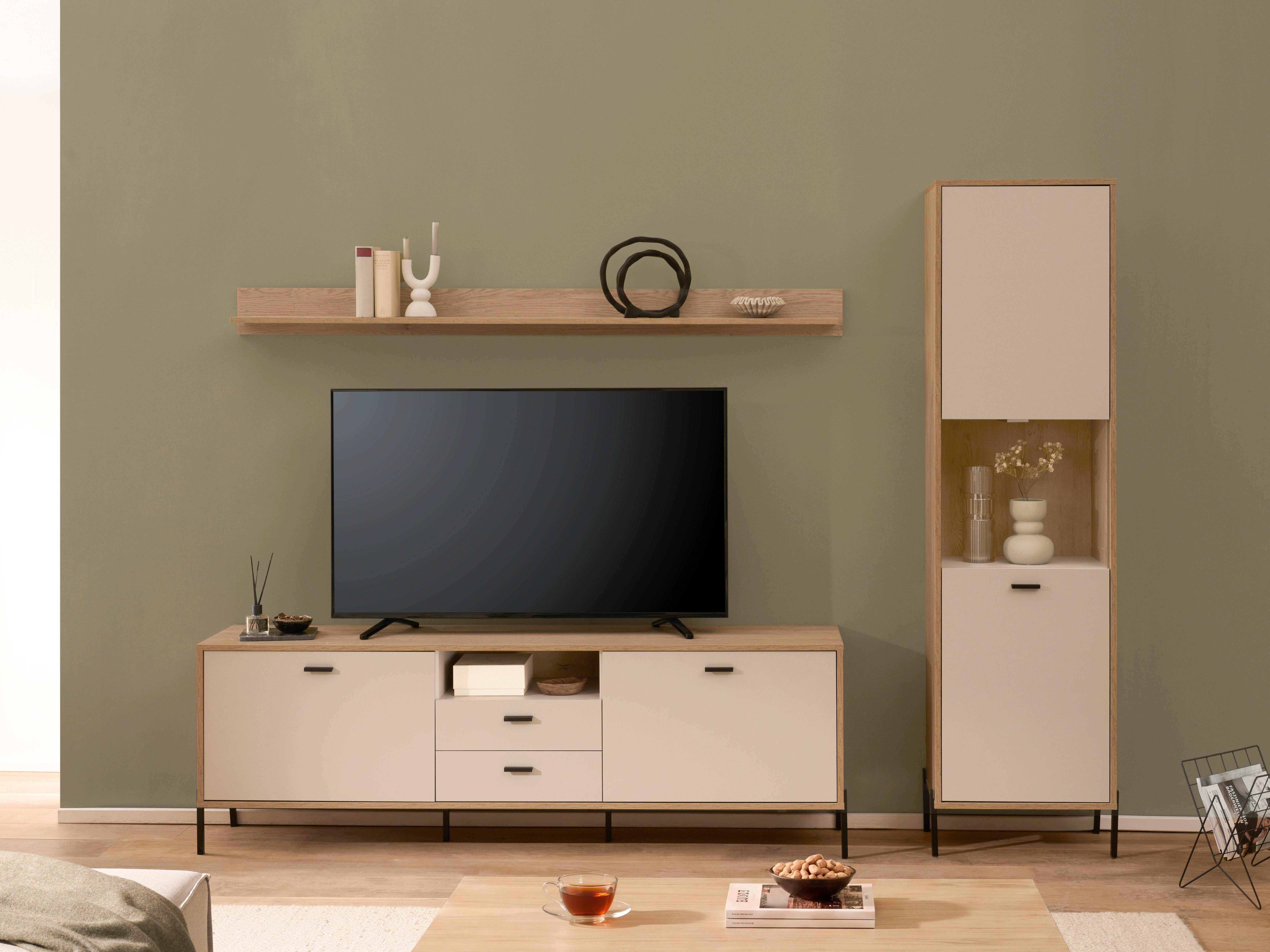 Home affaire Wohnwand Fredericia, moderne Anbauwand, Komplettset in Kaschmir, (Set, 3-St), enthält Vitrine, Lowboard und Wandboard, 259 cm breit