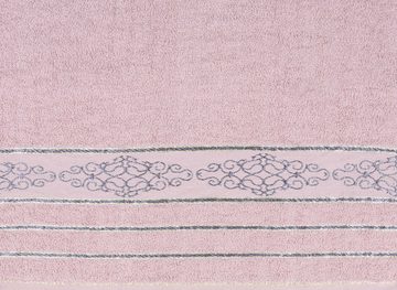 Sarcia.eu Badetücher Fliederfarbenes Baumwollhandtuch mit grauer Stickerei, 48x100 cm x3