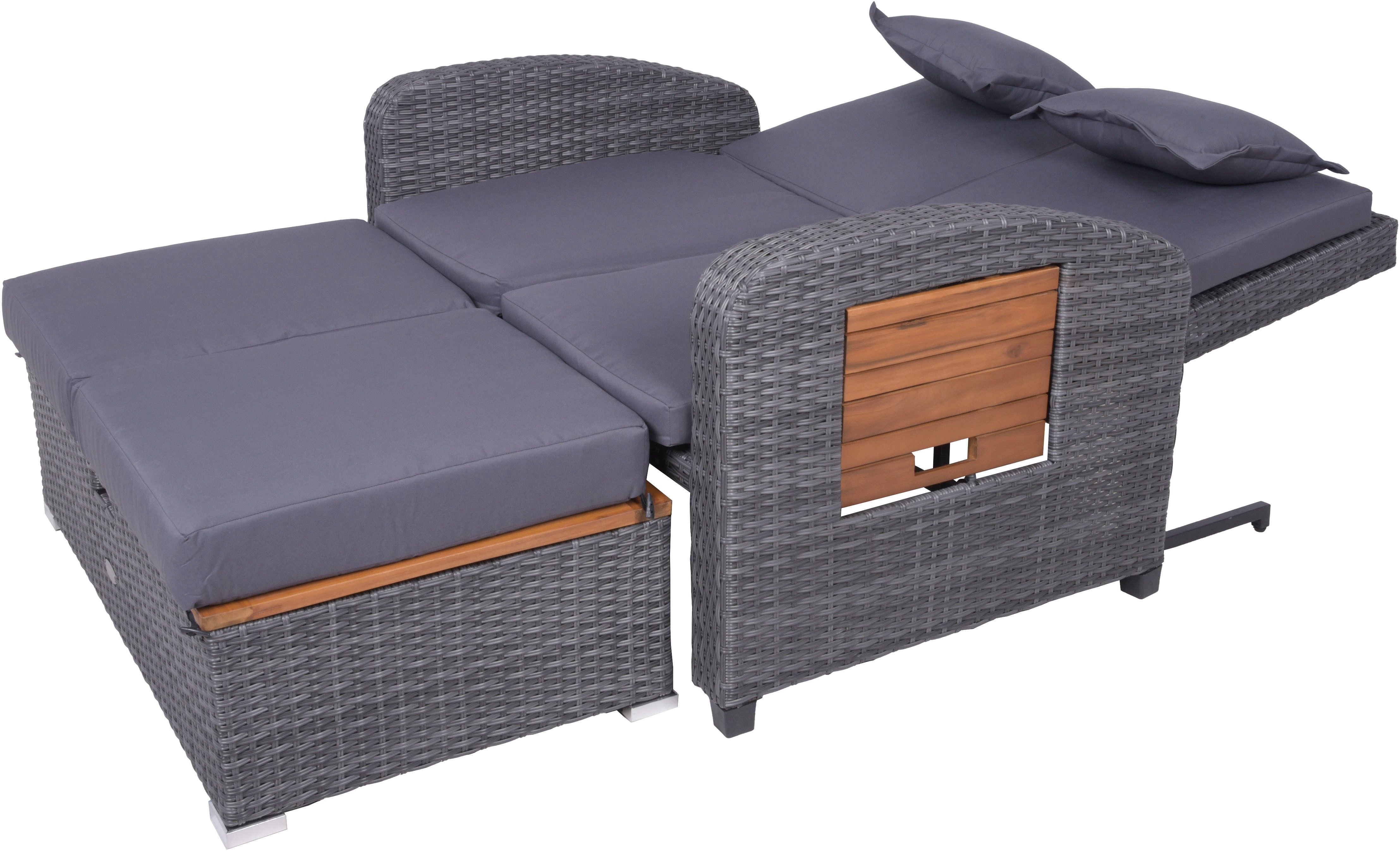 Garden Pleasure Multifunktionsliege Funktionssofa »BARI«, ausziehbarer Tisch, inkl. Auflage, Stahl, verstellbare Rückenlehne, L: 136 cm