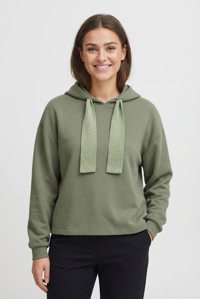 pieces Kapuzensweatshirt PCCHILLI LS GLITTER HOODIE NOOS BC mit Kordelzug in Kontrastfarbe