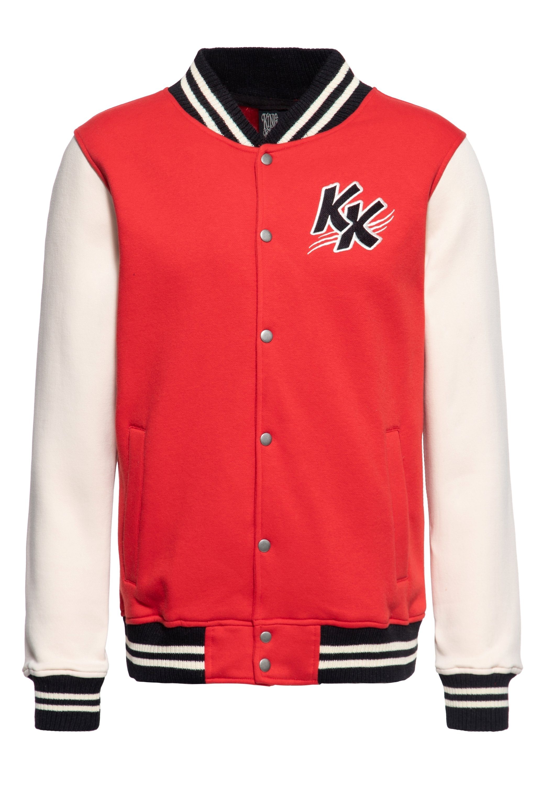 KingKerosin Collegejacke Street Rebel mit plakativer vintage Stickerei im Comic-Style Backside rot