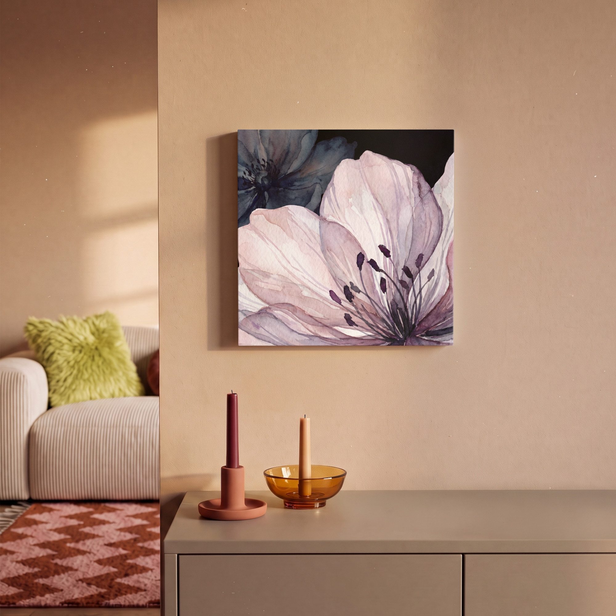 OneMillionCanvasses® Leinwandbild Blumen – Aquarell – Modern – Rosa – Dunkel, Fotodruck (1 St), Leinwand Canvas Wandbild, Wanddekoration 20x30 cm – Bild 2 von 5