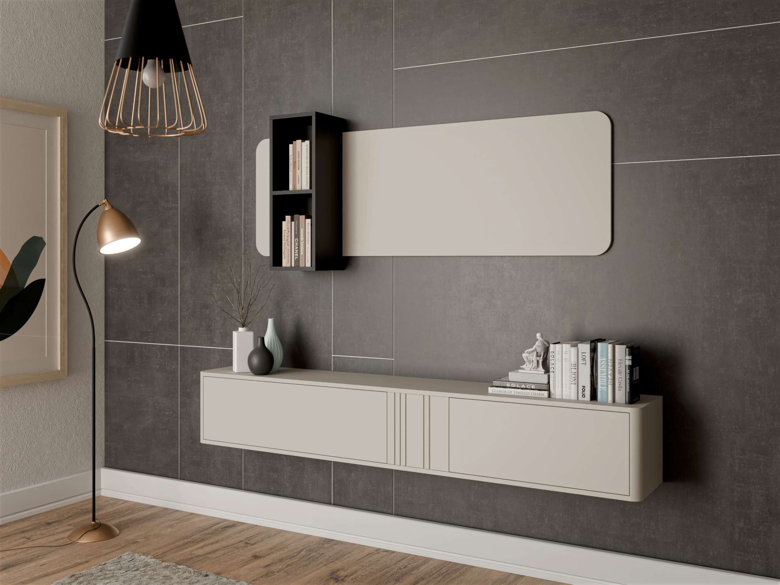 99rooms Wohnwand Liza, (Set (2-set), Garderoben-Set), Modern Design, Wandmontage nötig, Grifflos - PUSH-CLICK