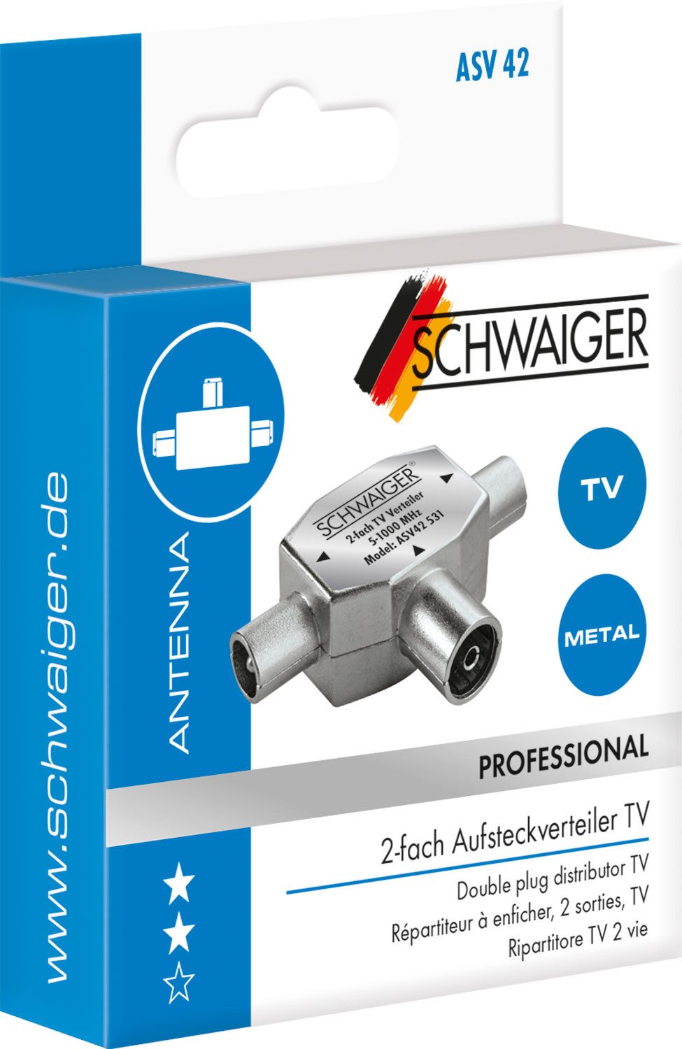Schwaiger ASV42 531 TV-Adapter IEC Stecker zu IEC Buchse, für Kabel- und Antennenanlagen