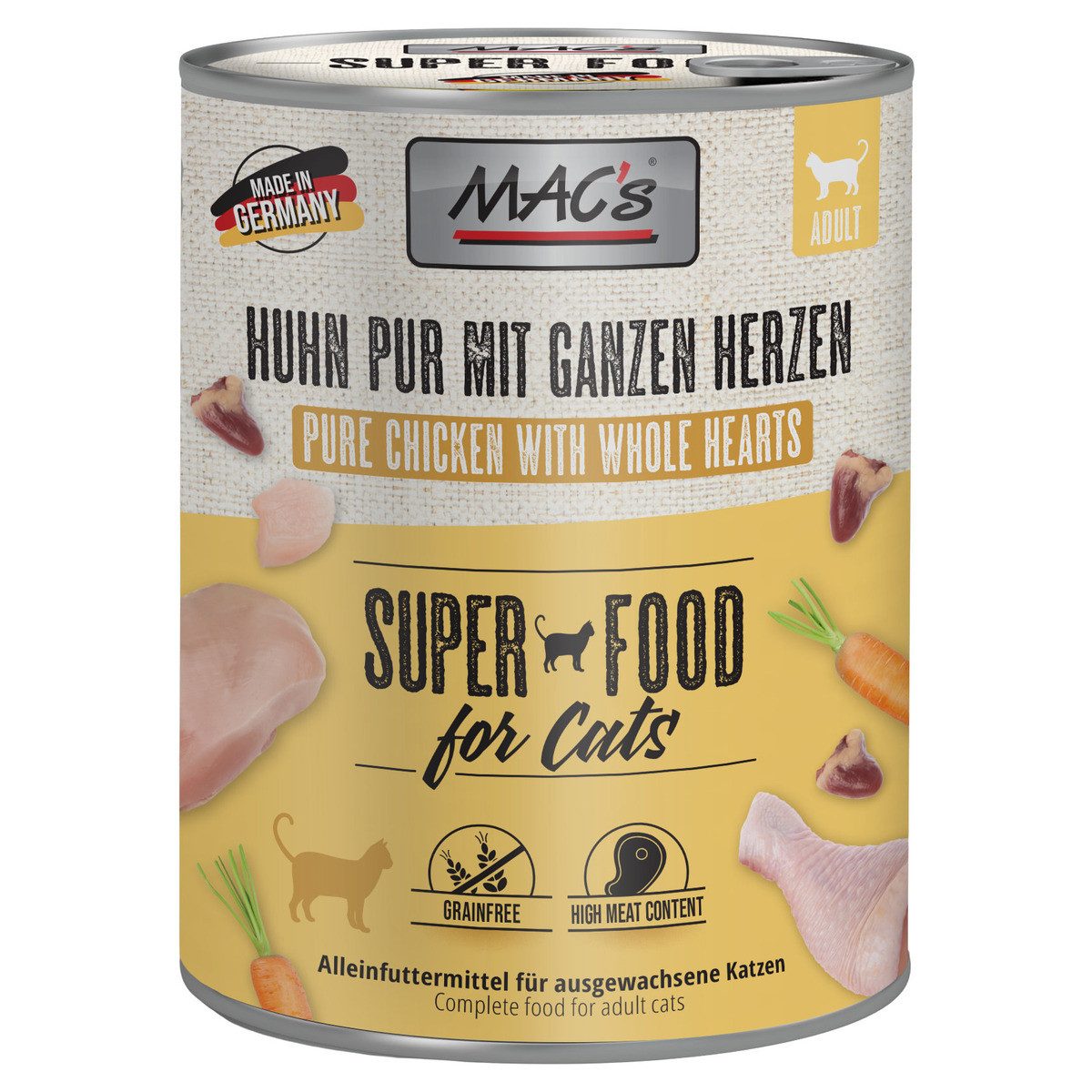 MAC'S Huhn pur mit ganzen Herzen 800 g - 6 Stück, Nassfutter für: Katze von MAC'S