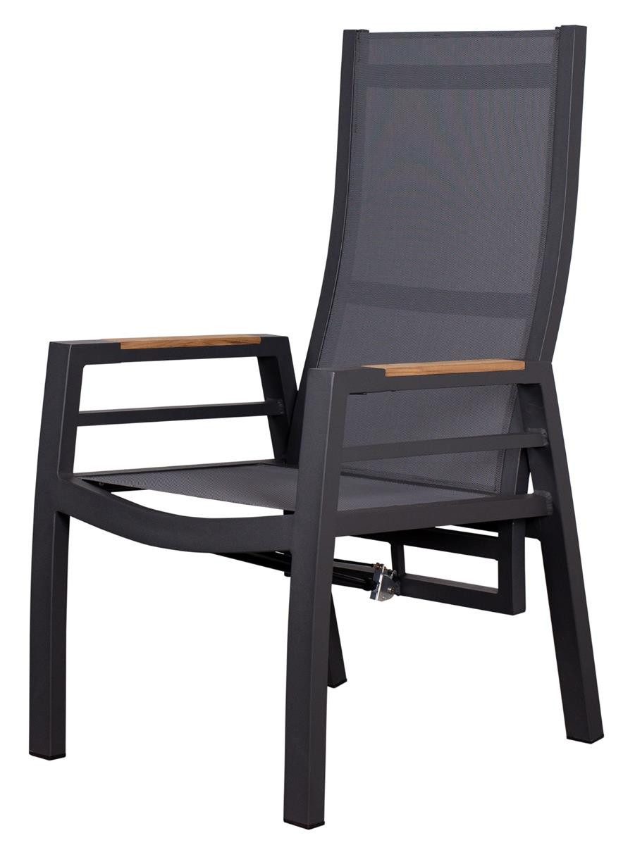 bene living Gartenstuhl Relaxsessel Sevilla - uni anthrazit (1 St), mit Gasdruckfeder, Aluminium-Gestell, Teakholz-Armlehnen