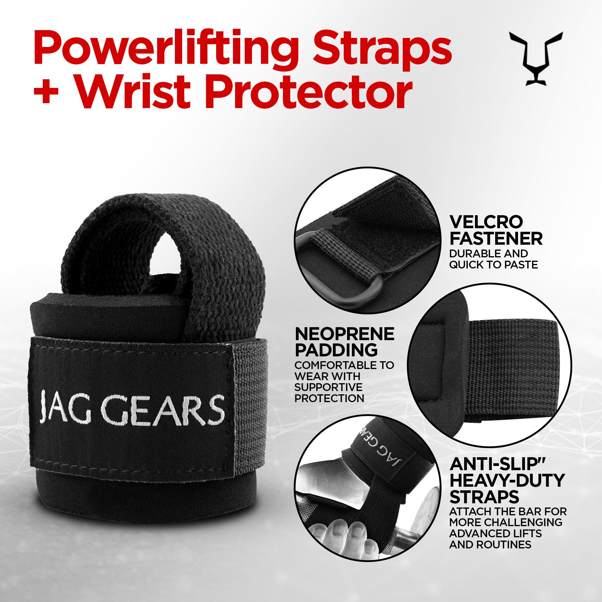 JAG GEARS Handgelenkschutz Strength training strap powerlifting strap hooks for men and women (pair, Lieferung mit 1 Paar), Krafttraining Powerlifting Gewichtheben Kreuzheben Fitnesstraining