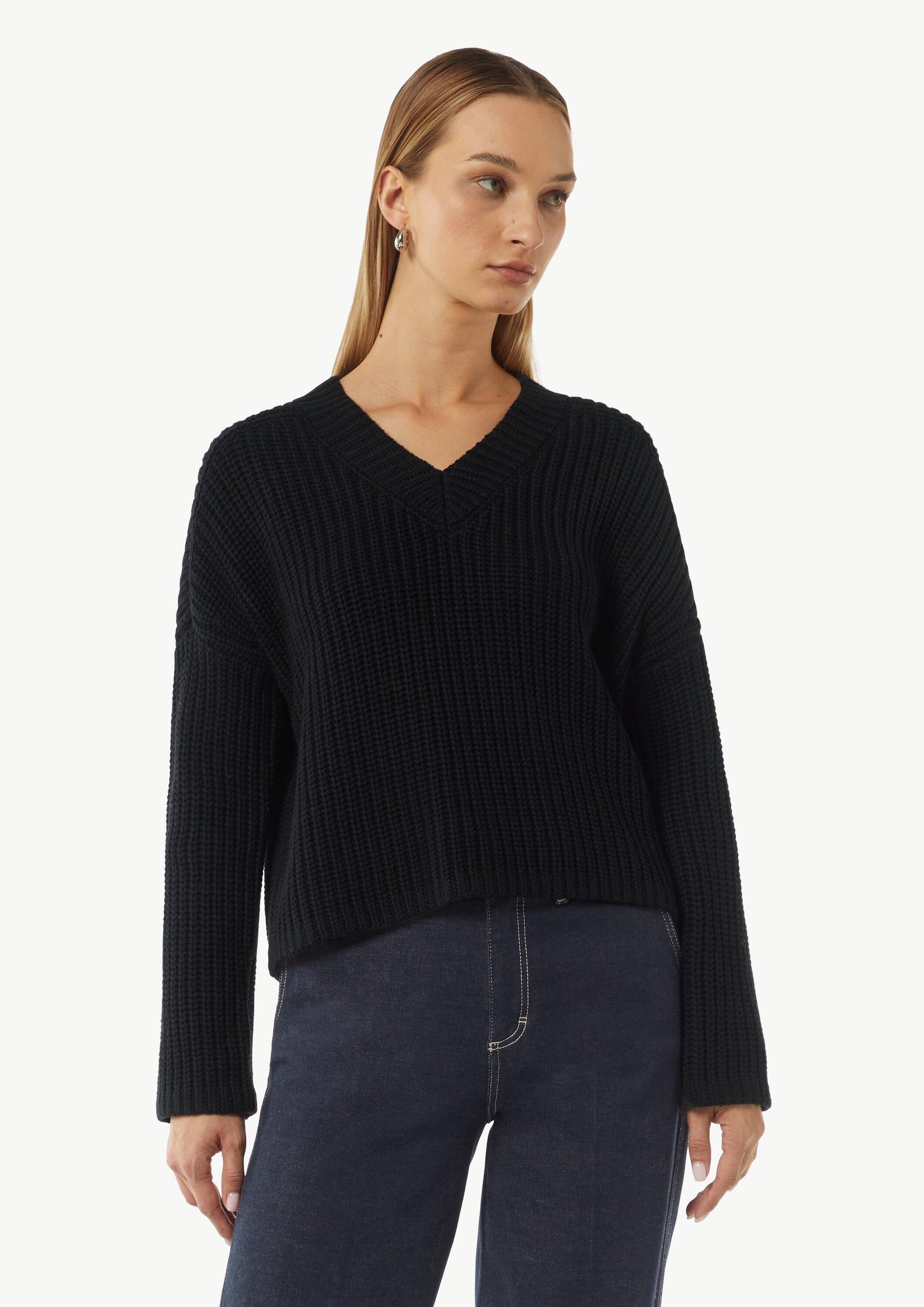 comma Longpullover Strickpullover Strickpullover mit V-Ausschnitt und überschnittenen Schultern