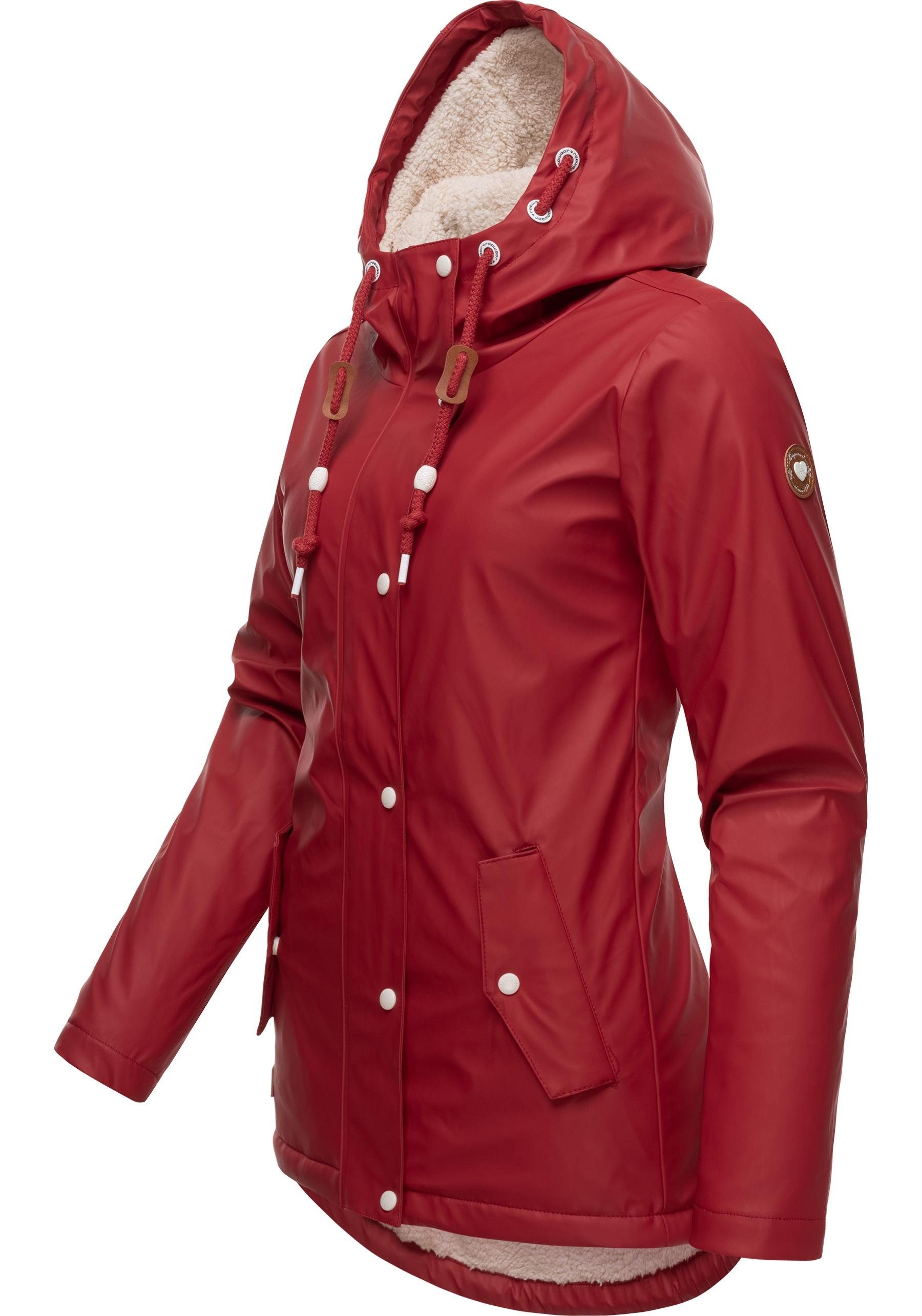 Regenjacke dunkelrot Winter warm Damen Regenmantel Ragwear Marge gefütterter